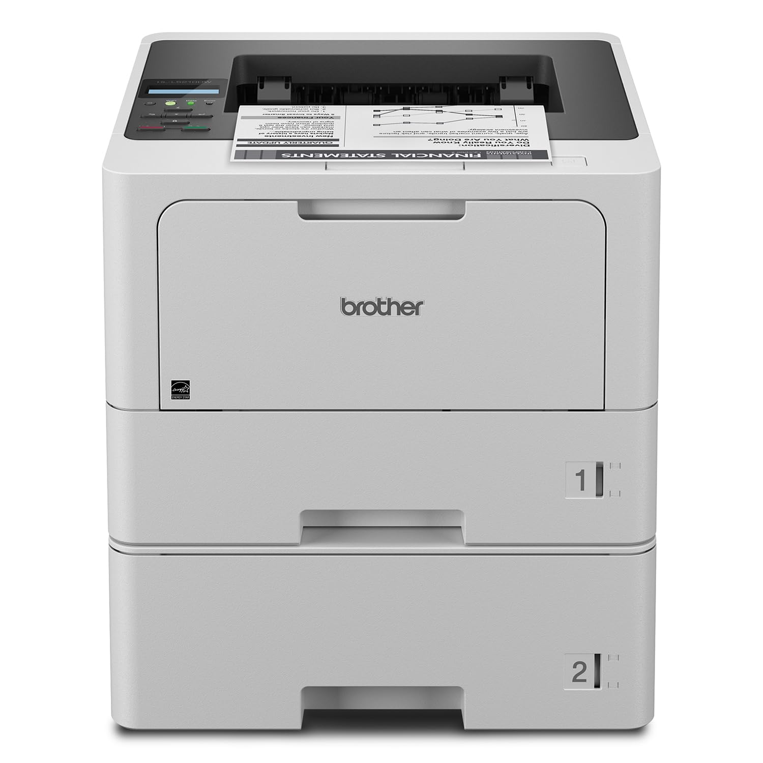 Brother HL-L5210DWT Business Monochrome Laser Printer with Dual Trays, Wireless and Gigabit Ethernet Networking, Duplex Printing, Large Paper Capacity, and Mobile Printing, White