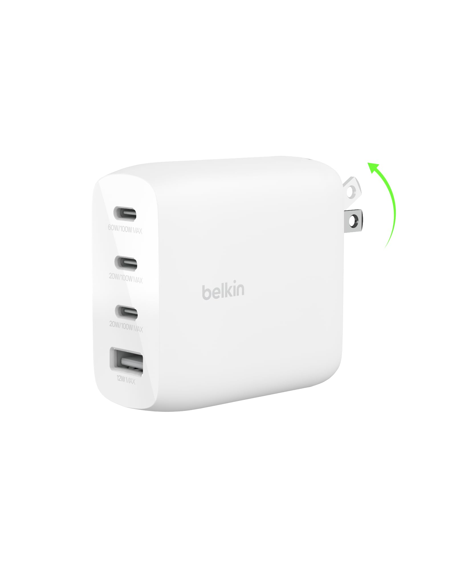 Belkin 112W 4-Port GaN Charger Block, USB-C Power Delivery Super Fast Charging & USB-A Port for MacBook, Samsung Galaxy S25, Apple iPhone 16, iPad, Google Pixel, Nintendo Switch 2 & More