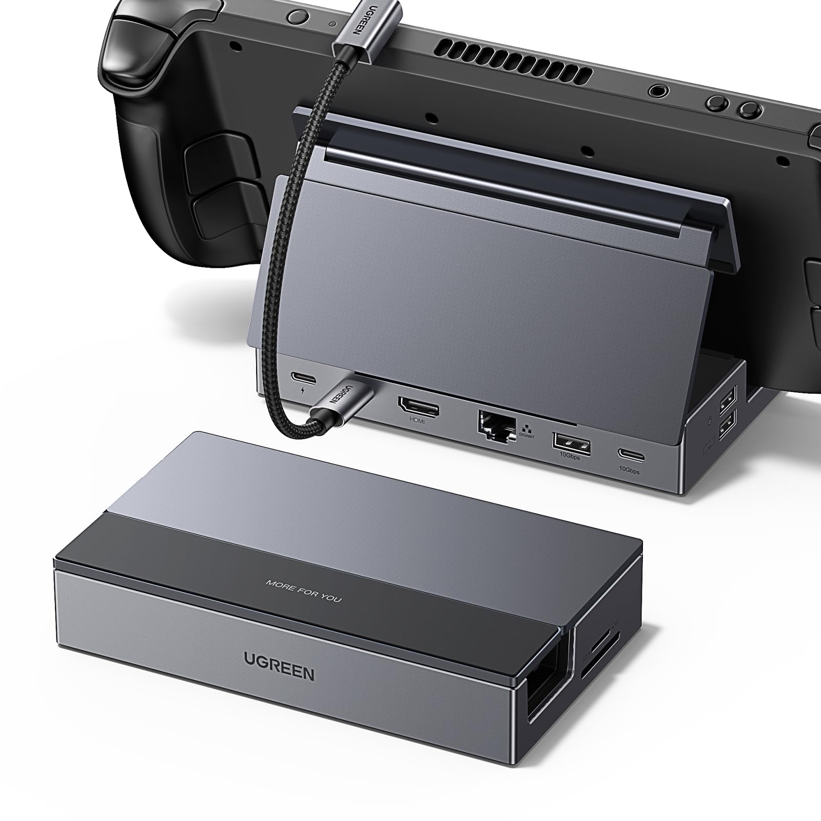 UGREEN Steam Deck Dock 9-in-1 USB C Docking Station with Foldable Stand, 4K@60Hz HDMI, Gigabit Ethernet, PD 100W, 10Gbps USB A&C 3.2, TF/SD Compatible with Steam Deck, Rog Ally, Rog X, Legion Go etc.