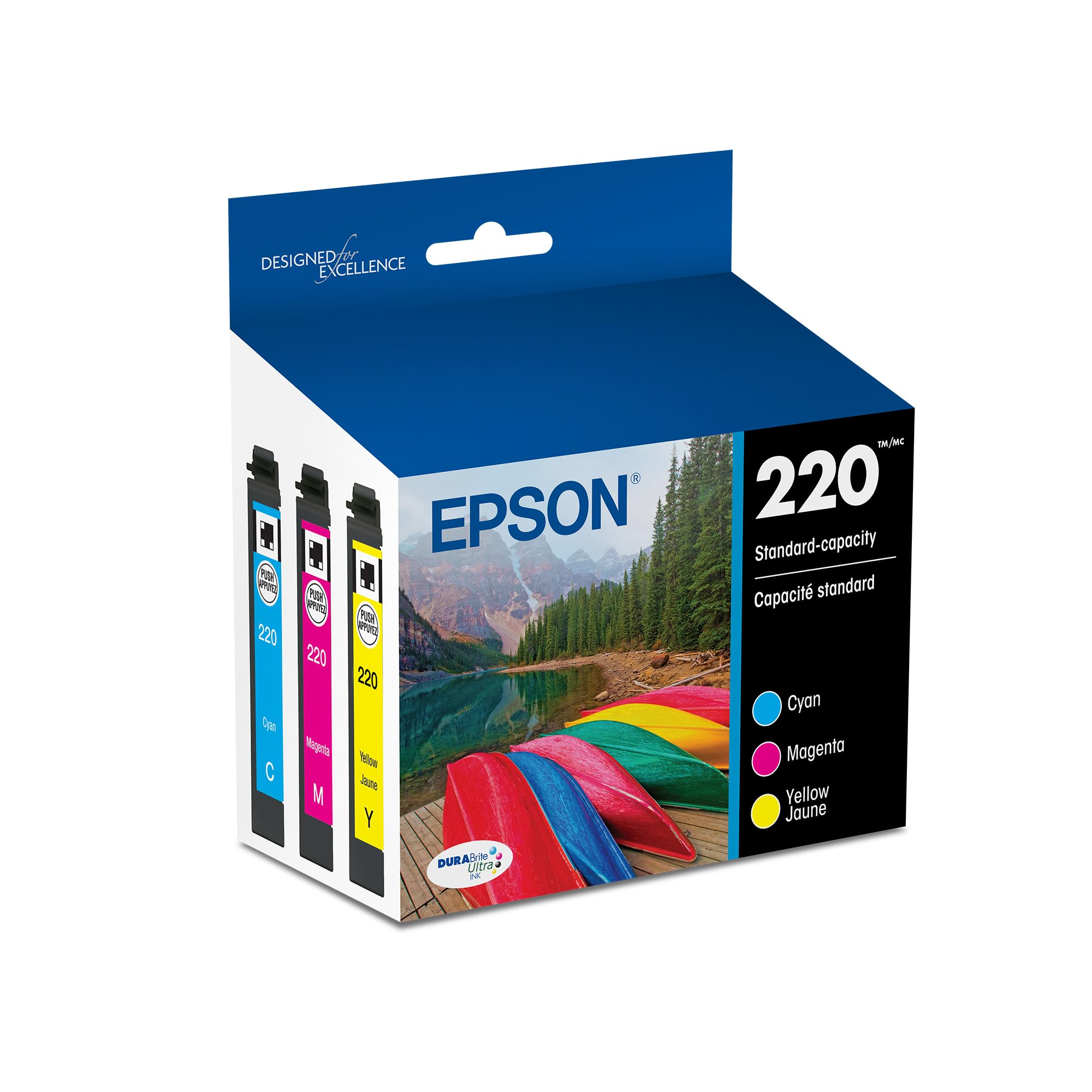 EPSON 220 DURABrite Ultra Ink Standard Capacity Color Combo Pack (T220520-S) Works with WorkForce WF-2630, WF-2650, WF-2660, WF-2750, WF-2760, Expression XP-320, XP-420, XP-424