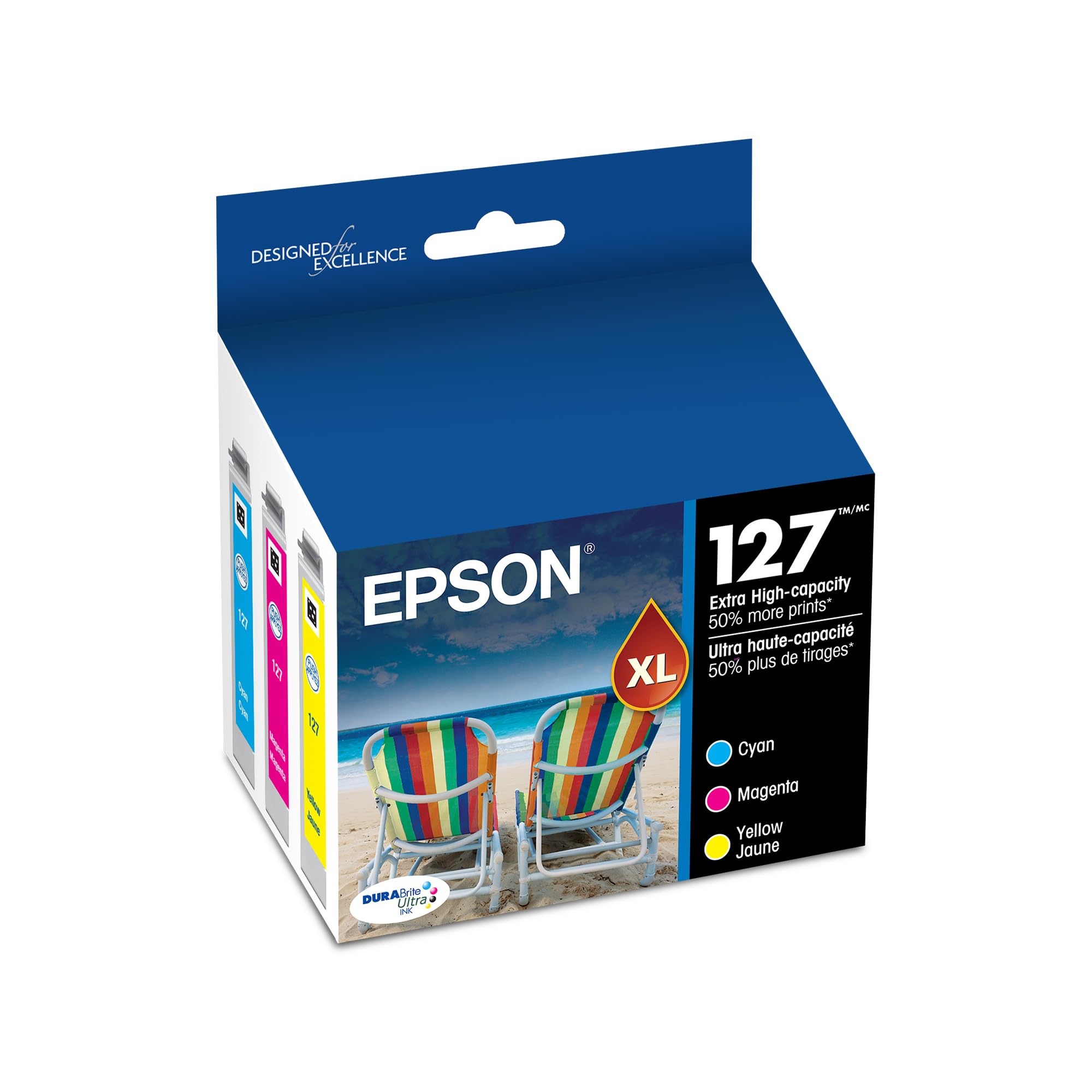 EPSON 127 DURABrite Ultra Ink Color Combo Pack For NX-530, NX-625, WF-3520, WF-3530, WF-3540, WF-545, WF-60, WF-630, WF-633, WF-635, WF-645, WF-7010, WF-7510, WF-7520, WF-840, WF-845