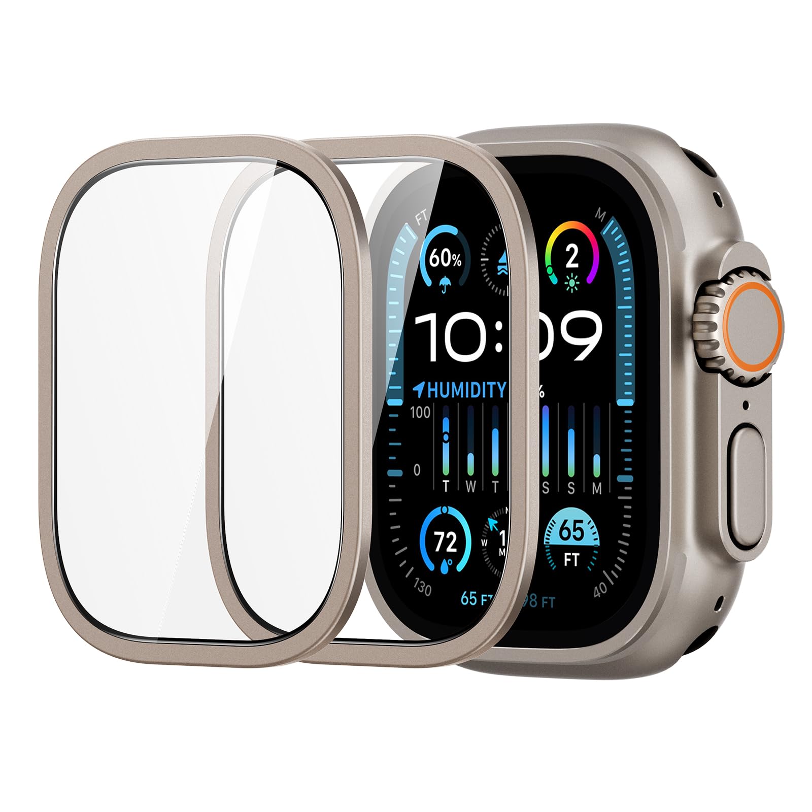 ESR 2 Pack Armorite Screen Protector for Apple Watch Ultra 2/1 (2024/2023/2022,49 mm), Military Grade Protection, Tempered Glass Film with Aluminum Alloy Frame, Keep Original, Anti-Scratch, Titanium