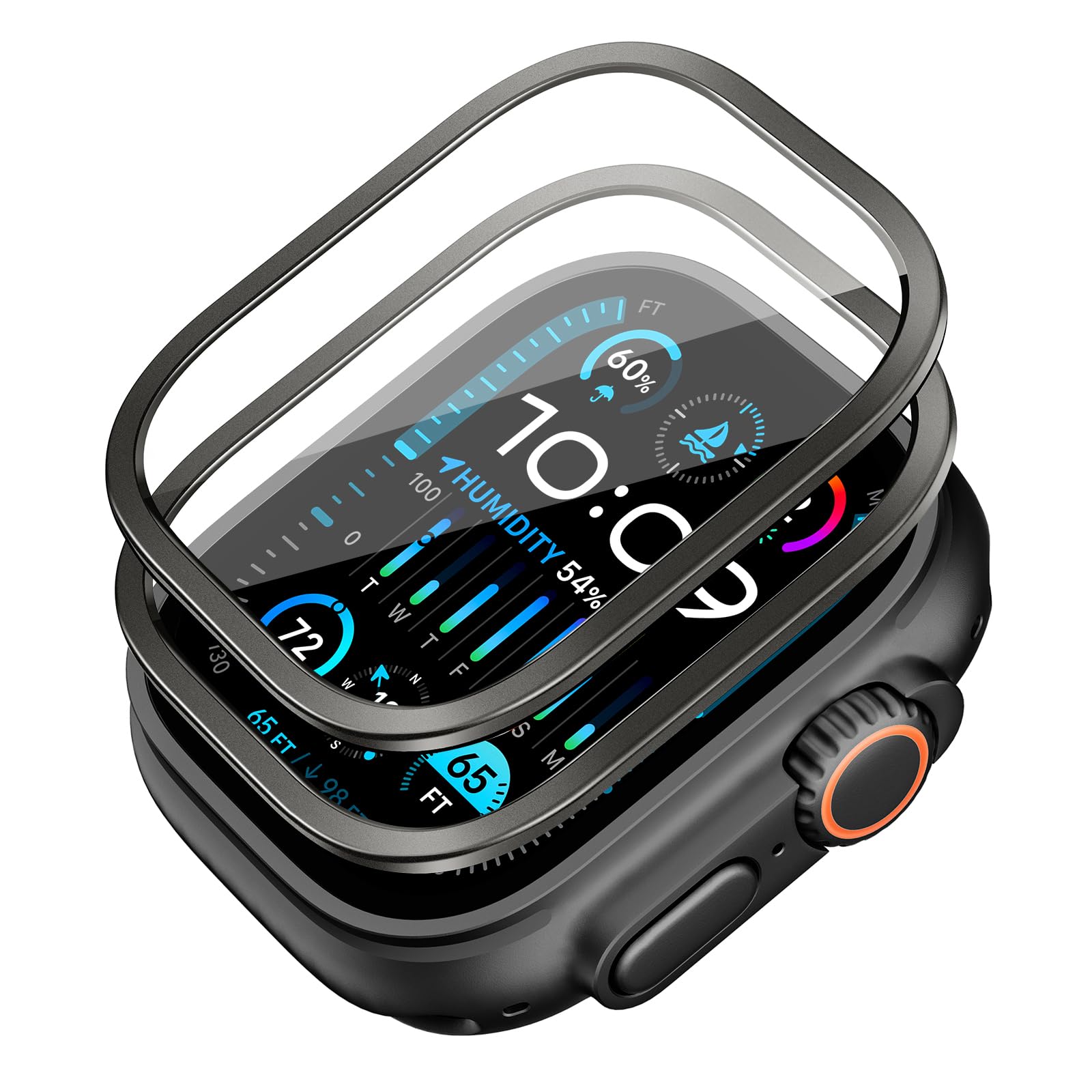 ESR Armorite Screen Protector for Apple Watch Ultra 2/Ultra 49mm, Military Grade Protection, Tempered Glass Film with Aluminum Alloy Frame, Keep Original, Anti-Scratch, 2 Pack, Black
