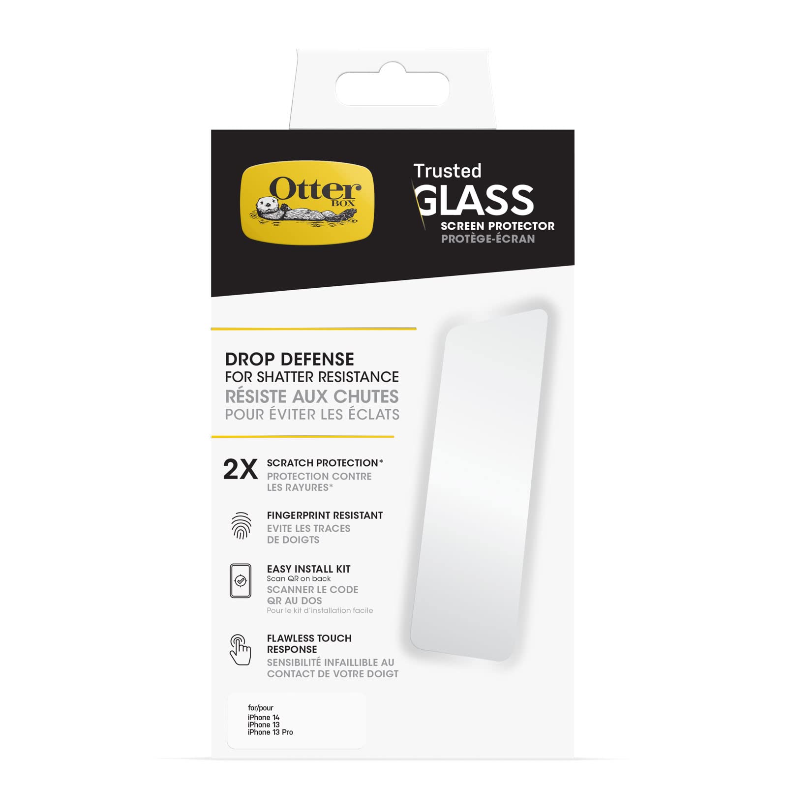 OtterBox TRUSTED GLASS Screen Protector for iPhone 14, iPhone 13 & iPhone 13 Pro, Flawless Touch Response, Fingerprint Resistant, Precision Fit, Vibrant Clarity