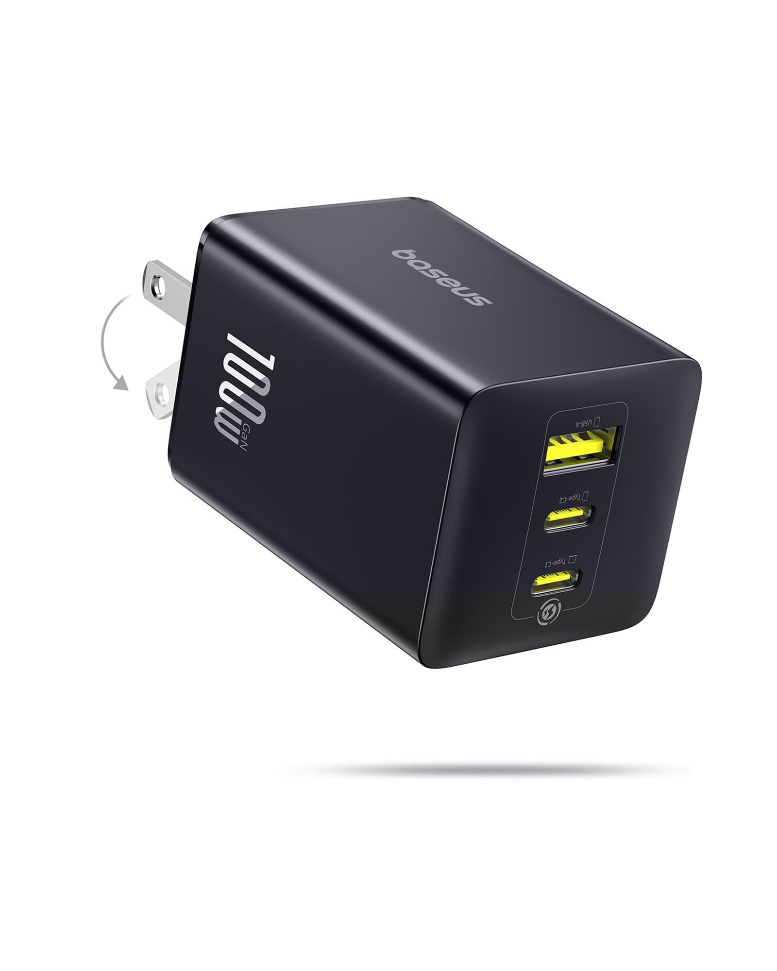 Baseus 100W USB C Charger Block, 3-Port Foldable Compact PPS Wall Charger, Fast Charging Power Adapter for MacBook Pro/Air, iPad, iPhone 16/15, Galaxy S24, Steam Deck & More
