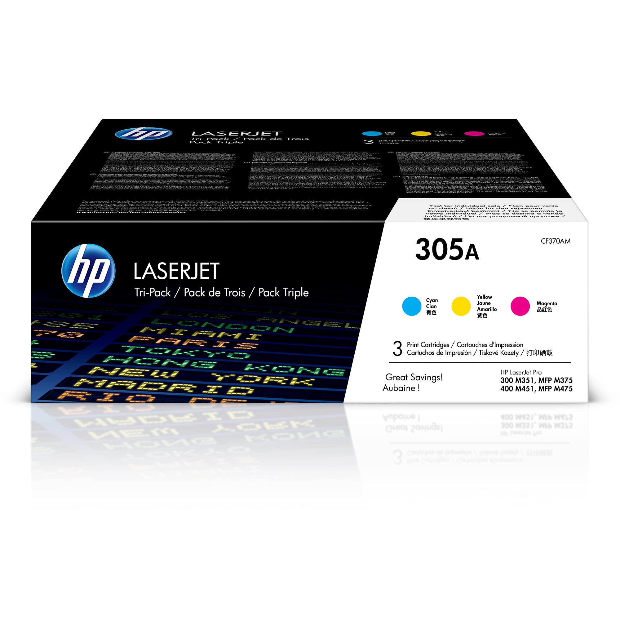 HP 305A Cyan, Magenta, Yellow Toner Cartridges for Printers (3-Pack) | Works with Series: LaserJet Pro 300 M351, 300 MFP M375, 400 M451, 400 MFP M475 | CF370AM