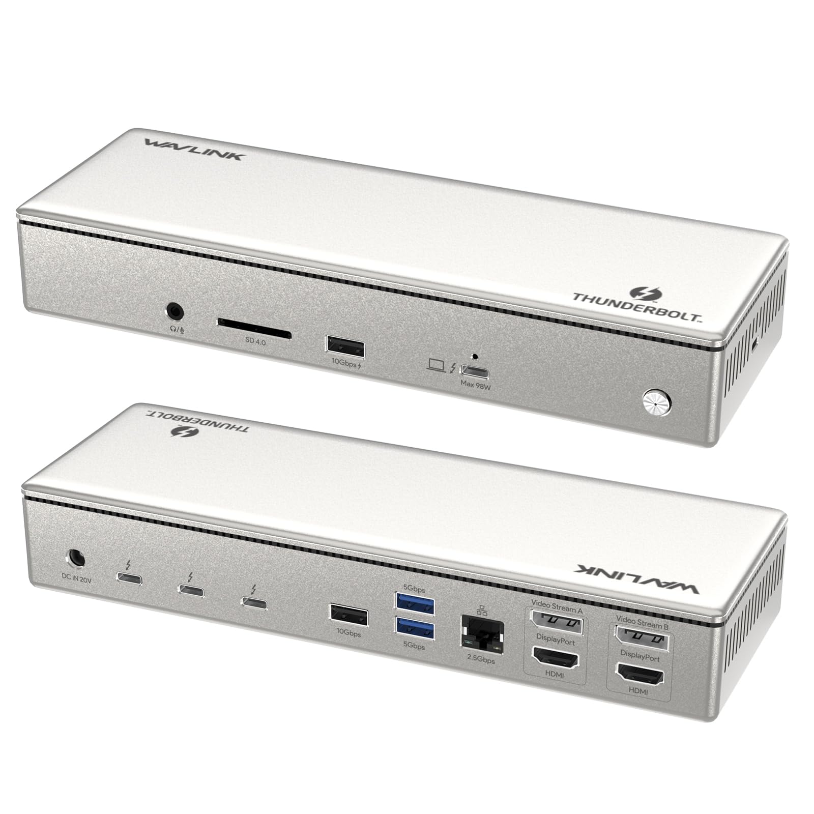 WAVLINK Thunderbolt 4 Dock with 100W Charging, Displaylink Docking Station Quad 4K@60Hz Monitors,3 Thunderbolt 4 Ports, 2.5G Ethernet, USB C Docking Station for Mac and PC,Displaylink Driver Required
