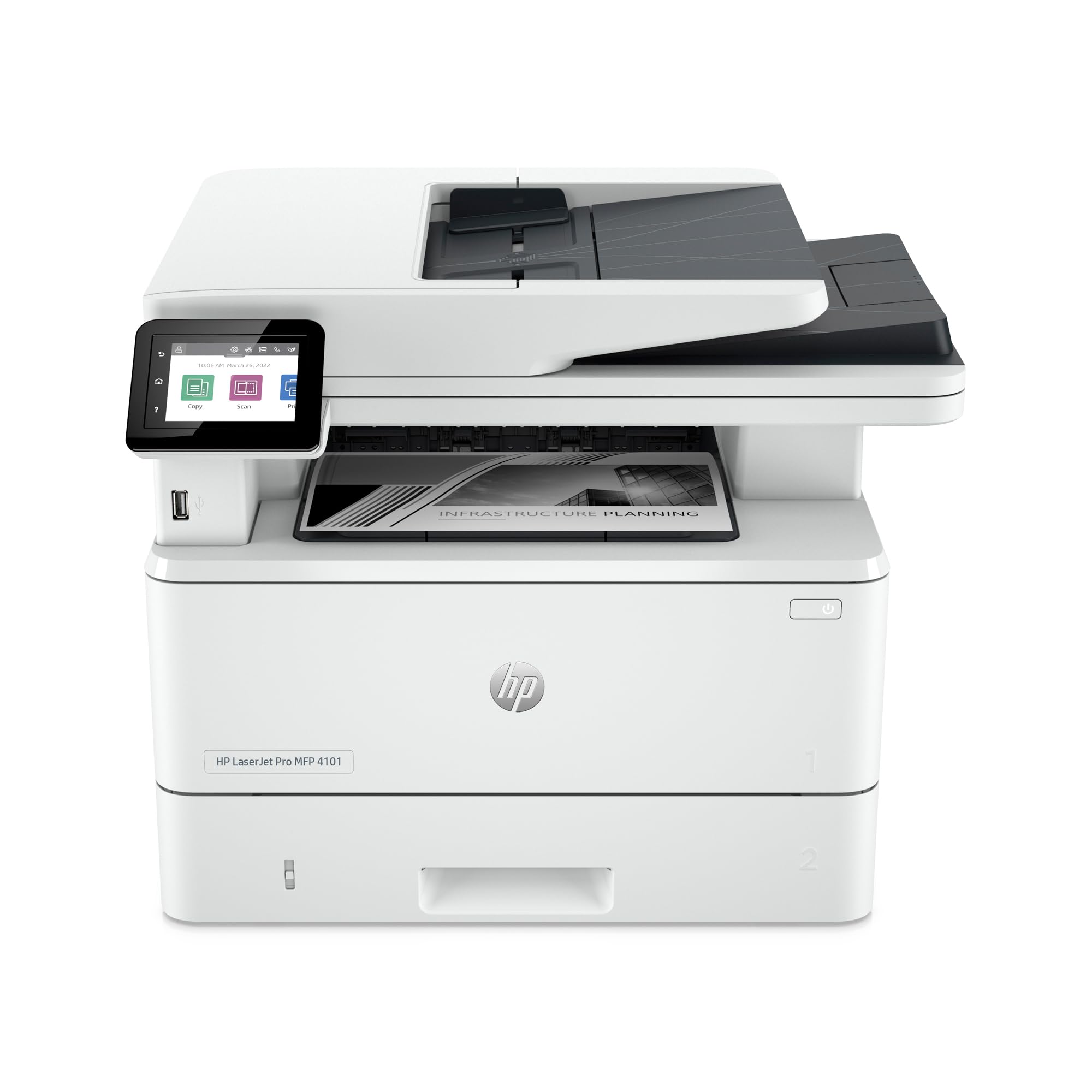 HP LaserJet Pro MFP 4101fdn Black & White Printer, Print, scan, copy, fax, Fast speeds, Easy setup, Mobile printing, Advanced security, Best-for-small teams, Ethernet/USB only (2Z618F)