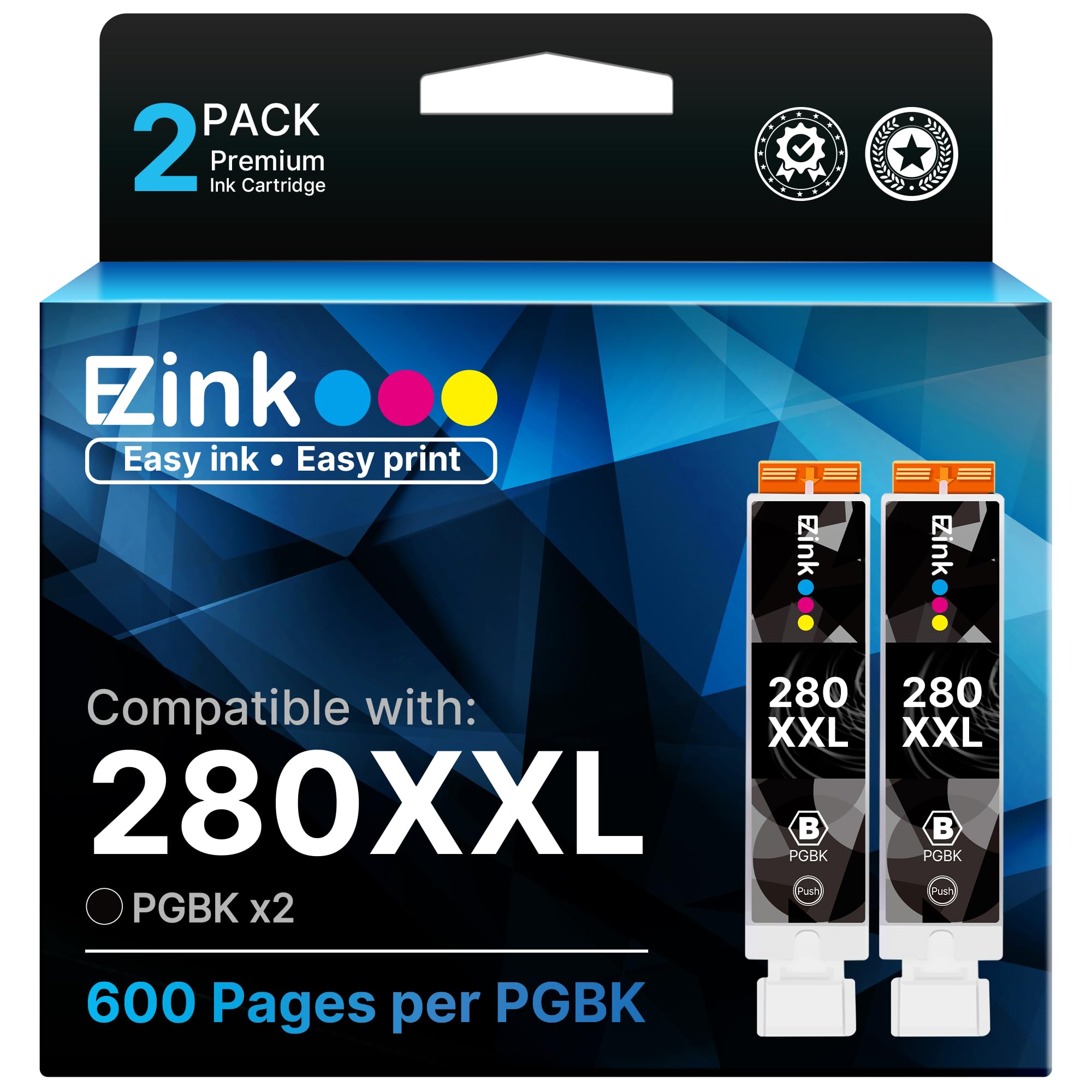 E-Z Ink Compatible Ink Cartridge Replacement for Canon PGI-280XXL PGI 280 XXL Compatible with PIXMA TR7520 TR8520 TS6120 TS6220 TS8120 TS8220 TS9120 TS9520 TS9521C Printer (2 PGBK)