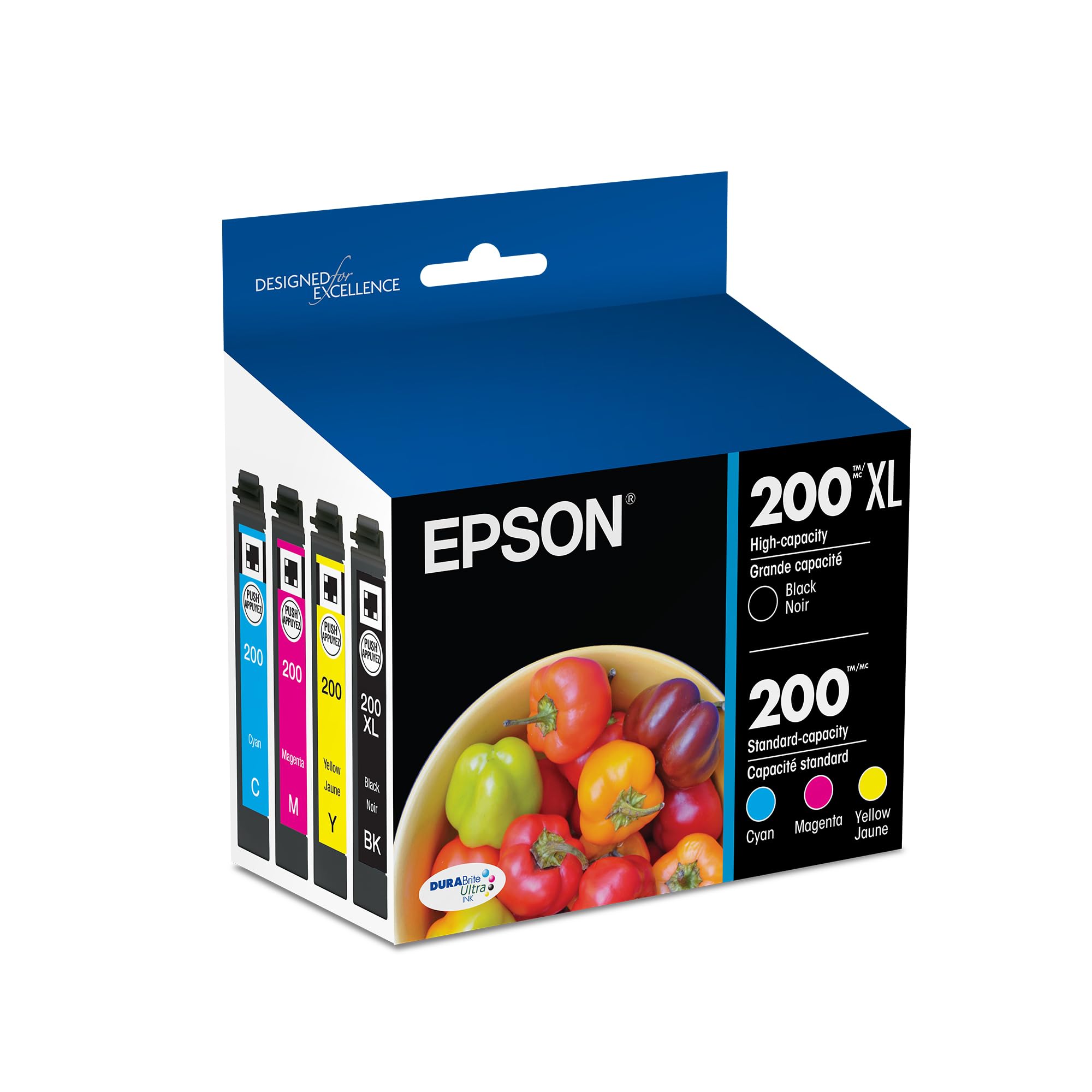 EPSON 200 DURABrite Ultra Ink High Capacity Black & Standard Color Cartridge Combo Pack (T200XL-BCS) Works with WorkForce WF-2520, WF-2530, WF-2540, Expression XP-200, XP-300, XP-310, XP-400, XP-410, Black and color combo pack