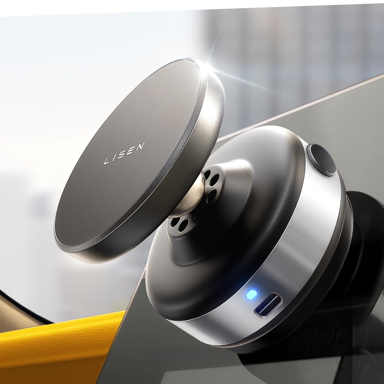 LISEN Suction Phone Mount, Portable Super Stable Electric Vacuum Magnetic Phone Holder,Only on Mirror/Smooth Surface 360° Adjustable Vlogging Travel Multi-Scene for 17 iPhone 16e 16 Pro Max 15 14 13