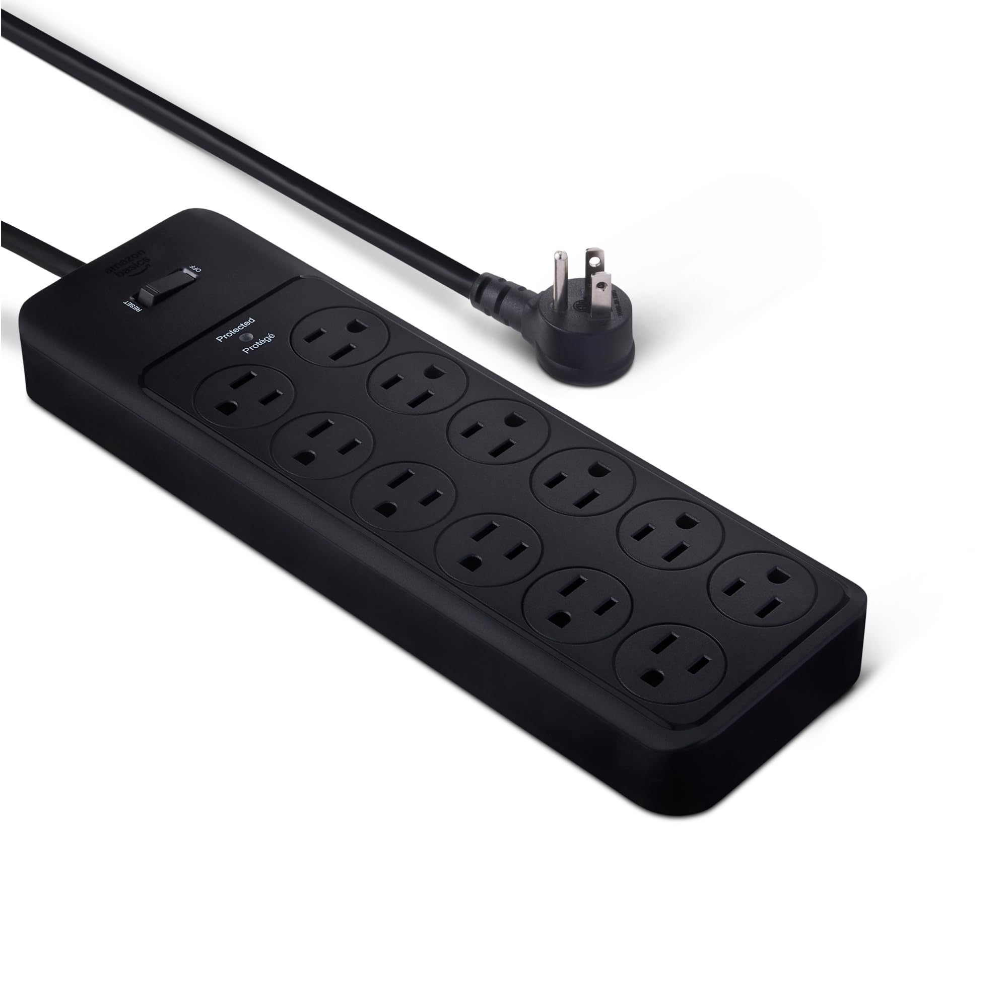 Amazon Basics Surge Protector Power Strip, 12-Outlet, 4000 Joules, 8ft Extension Cord, Rectangle, for Home, Office, Gaming Room, Black