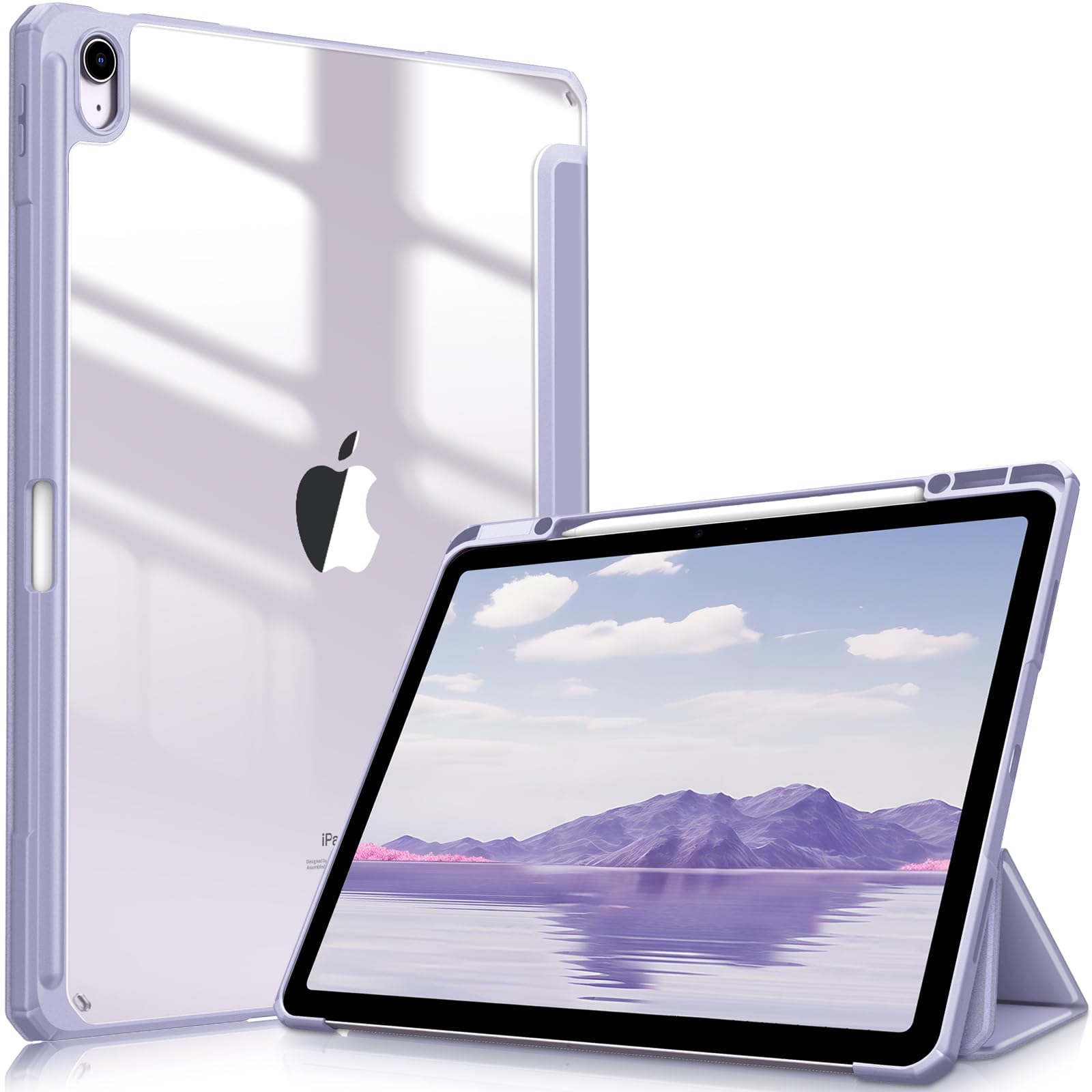 Fintie Hybrid Slim Case for iPad Air 13-inch (M3) 2025, (M2) 2024 - [Built-in Pencil Holder] Shockproof Cover with Clear Transparent Back Shell, Lilac Purple