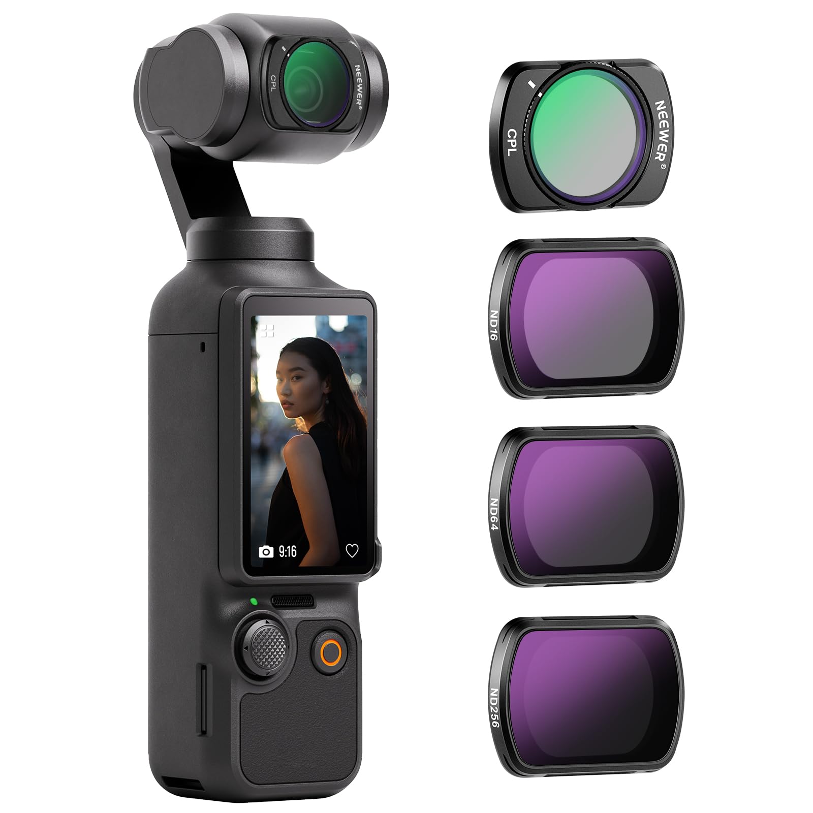 NEEWER HD CPL ND16 ND64 ND256 Filter Kit Compatible with DJI OSMO Pocket 3 Creator Combo Accessories Magnetic Action Camera Neutral Density Polarising Filter Optical Glass Aluminum Frame