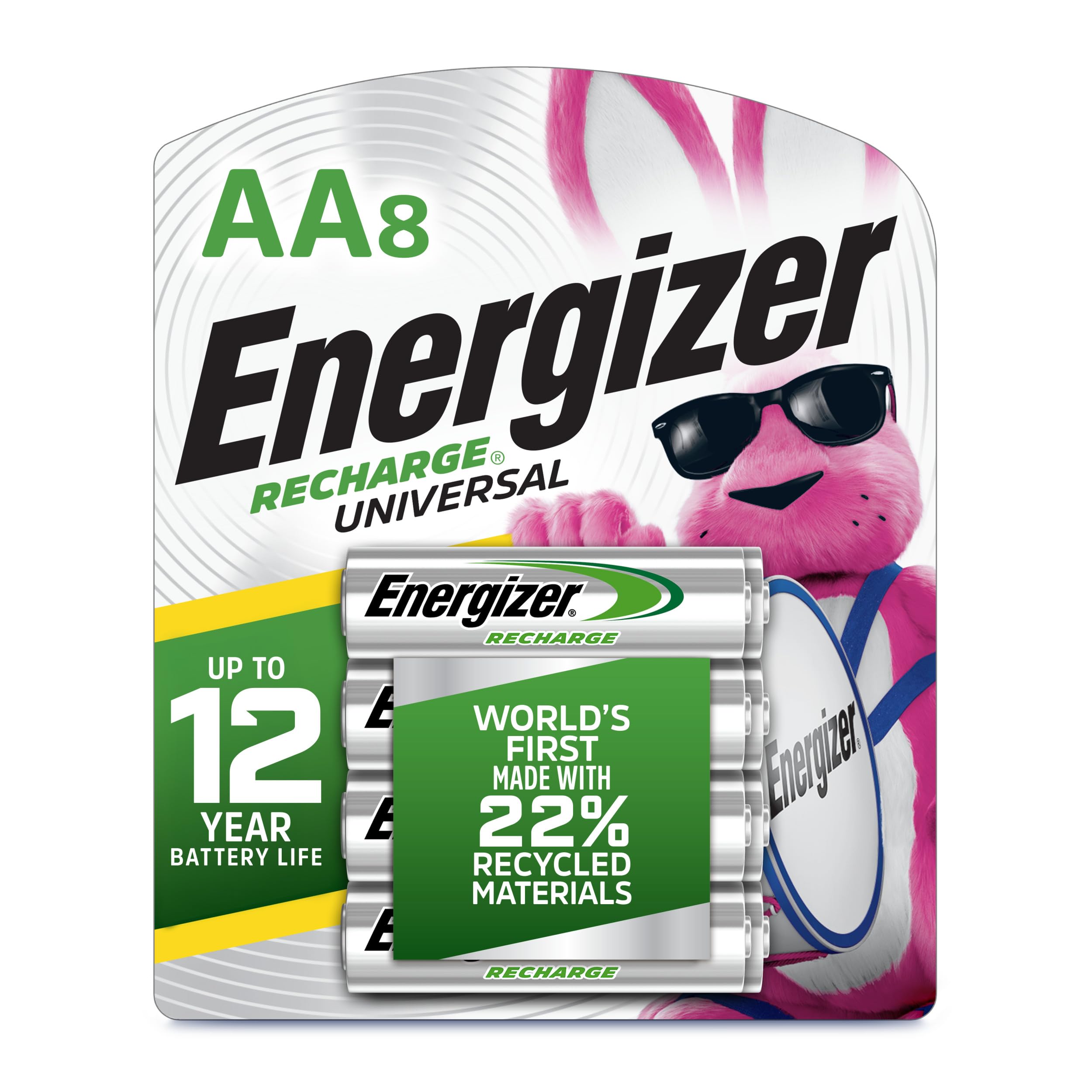 Energizer Recharge Universal Rechargeable AA Batteries (8 Pack), Double A Rechargeable Batteries