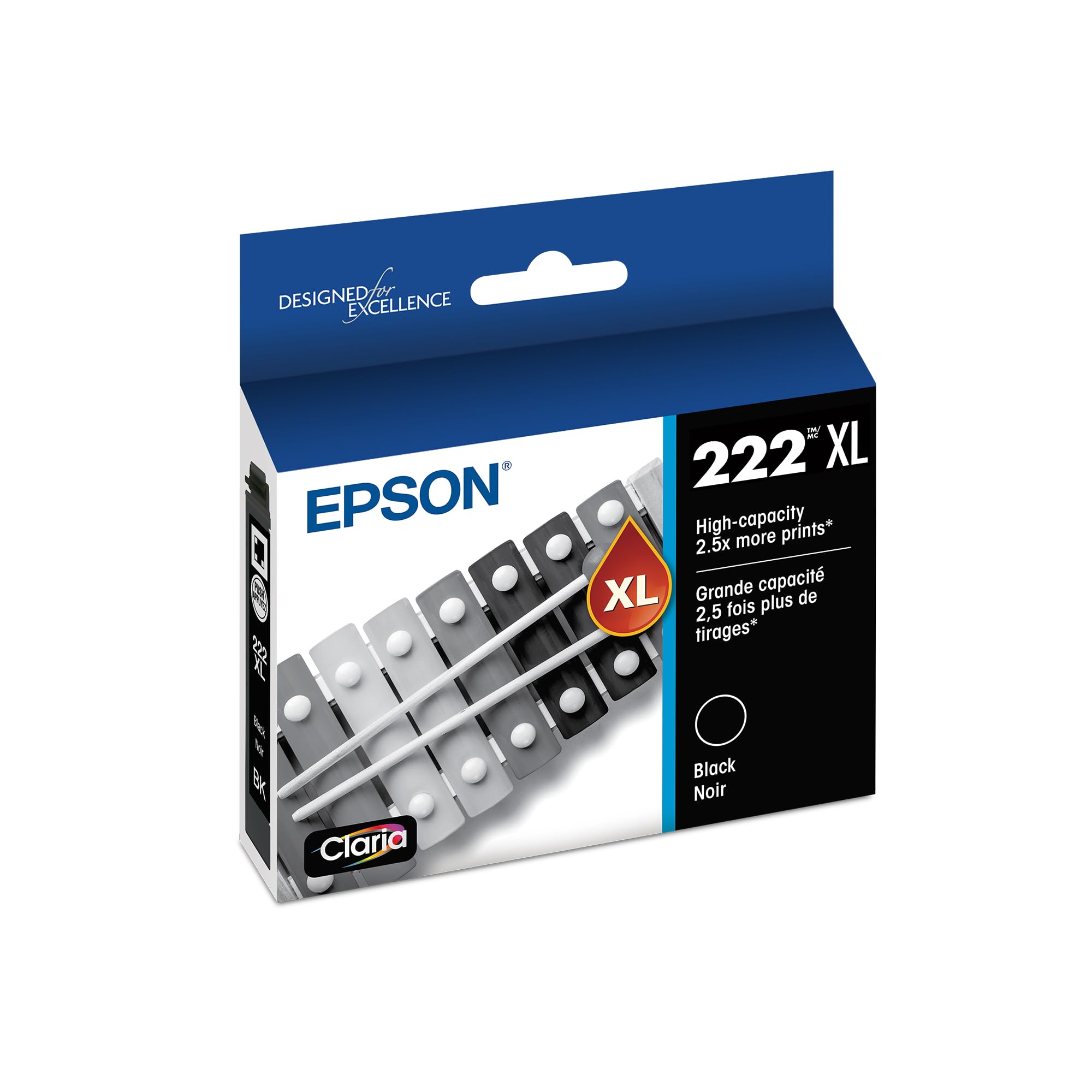 Epson 222 Claria Ink High Capacity Black Cartridge (T222XL120-S) Works with Workforce WF-2960, Expression XP-5200