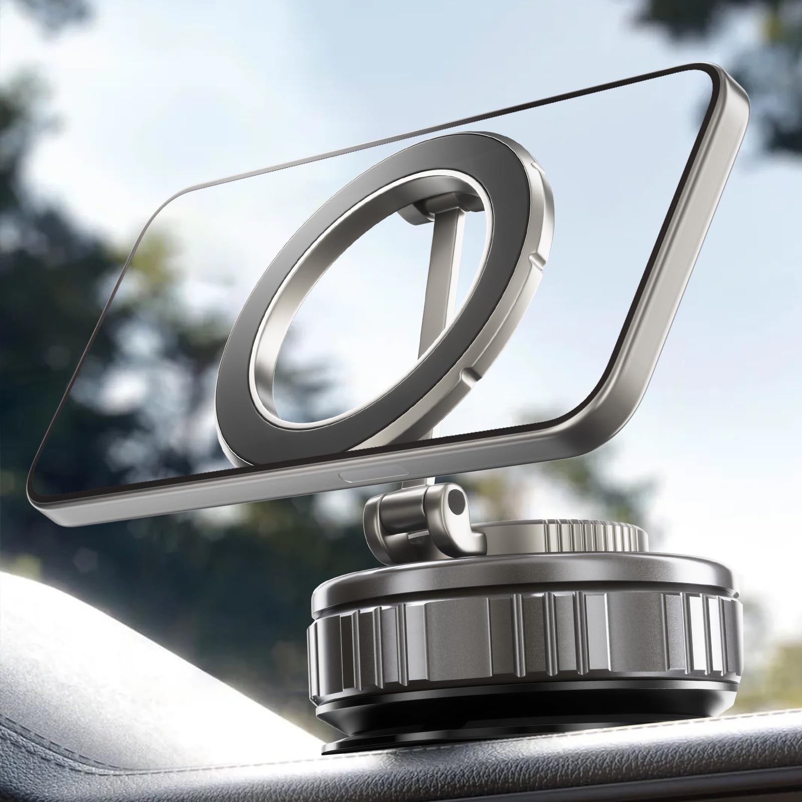 UBeesize Magnetic Car Phone Holder, 360° Adjustable Magsafe Vacuum Suction Mount with Dual Lock, Dashboard & Windshield Compatible, Fits iPhone 16/15/14/13/12 & Other Smartphones, Sticky Pad Included