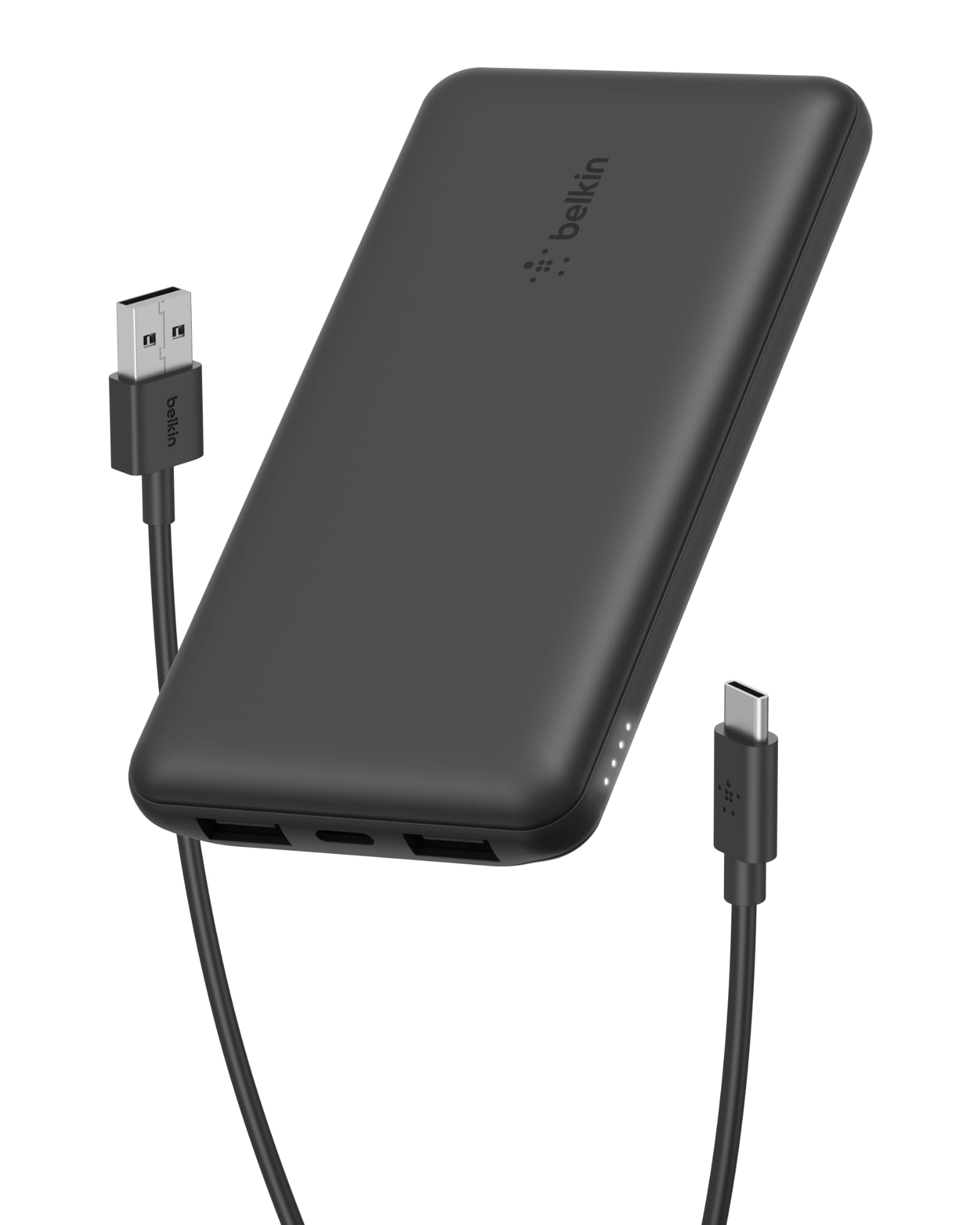 Belkin Portable Charger, USB C Power Bank 10000 mAh w/ 2xUSB-A Ports, 15W w/ Type-C to Type-A Cable for iPhone 16, 16 Plus, 16e, Samsung Galaxy S25, Nintendo Switch 2, & More - Black