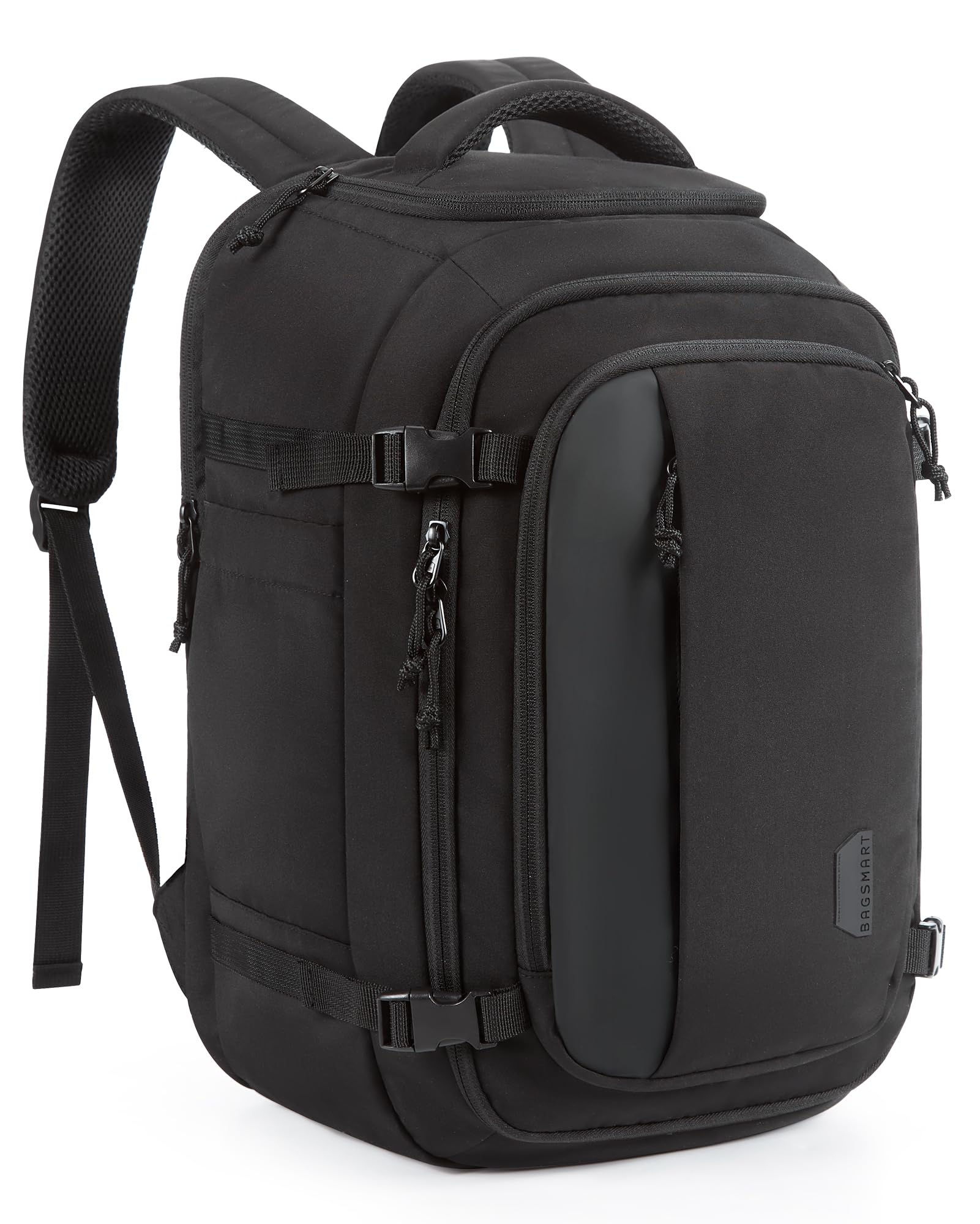 BAGSMART Travel Backpack Carry on Flight Approved, 28L Lightweight Backpack Fits 17.3 Inch Laptop for Men Women, Water Resistant Personal Item Travel Bag with USB Charging Port, Black