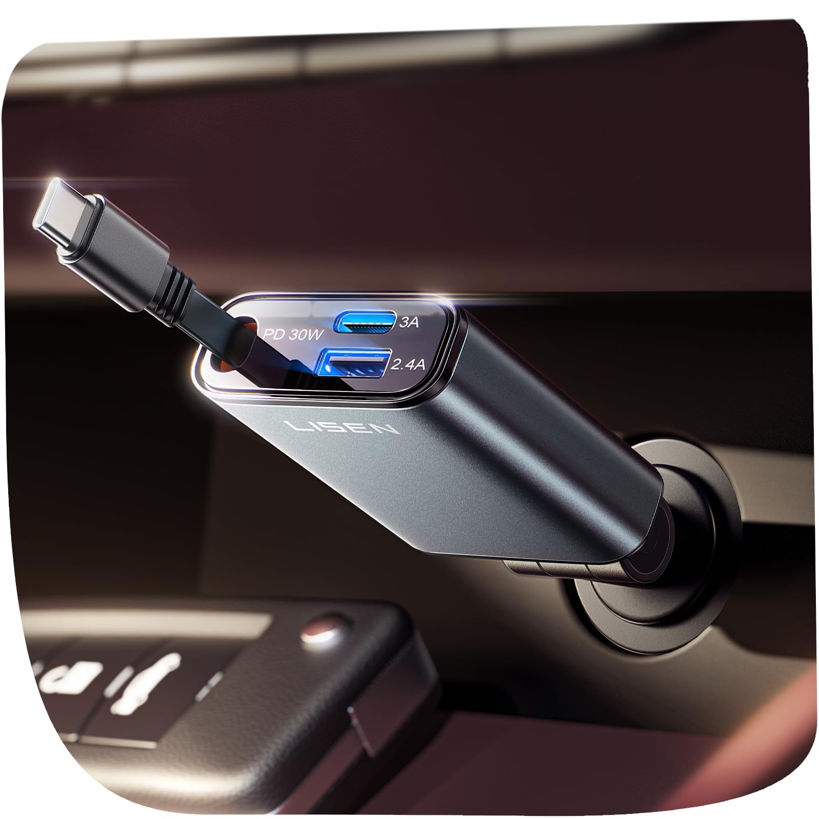 LISEN iPhone 16/15 Car Charger USB C Fast Charging Retractable,【60% Less Space,Mini】 57W Fast iPhone 16/15 USBC Type C Charger for 17 iPhone 16 15 Pro Max Plus，Samsung Galaxy S25/24 Z，Android