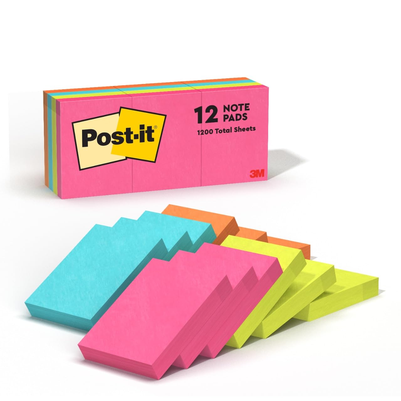 Post-it Mini Notes, 1 3/8 in. x 1 7/8 in., 12 Sticky Notes Pads, 100 Sheets per Pad, Poptimistic Collection, School Supplies and Oﬃce Products, The Original Post-it Note