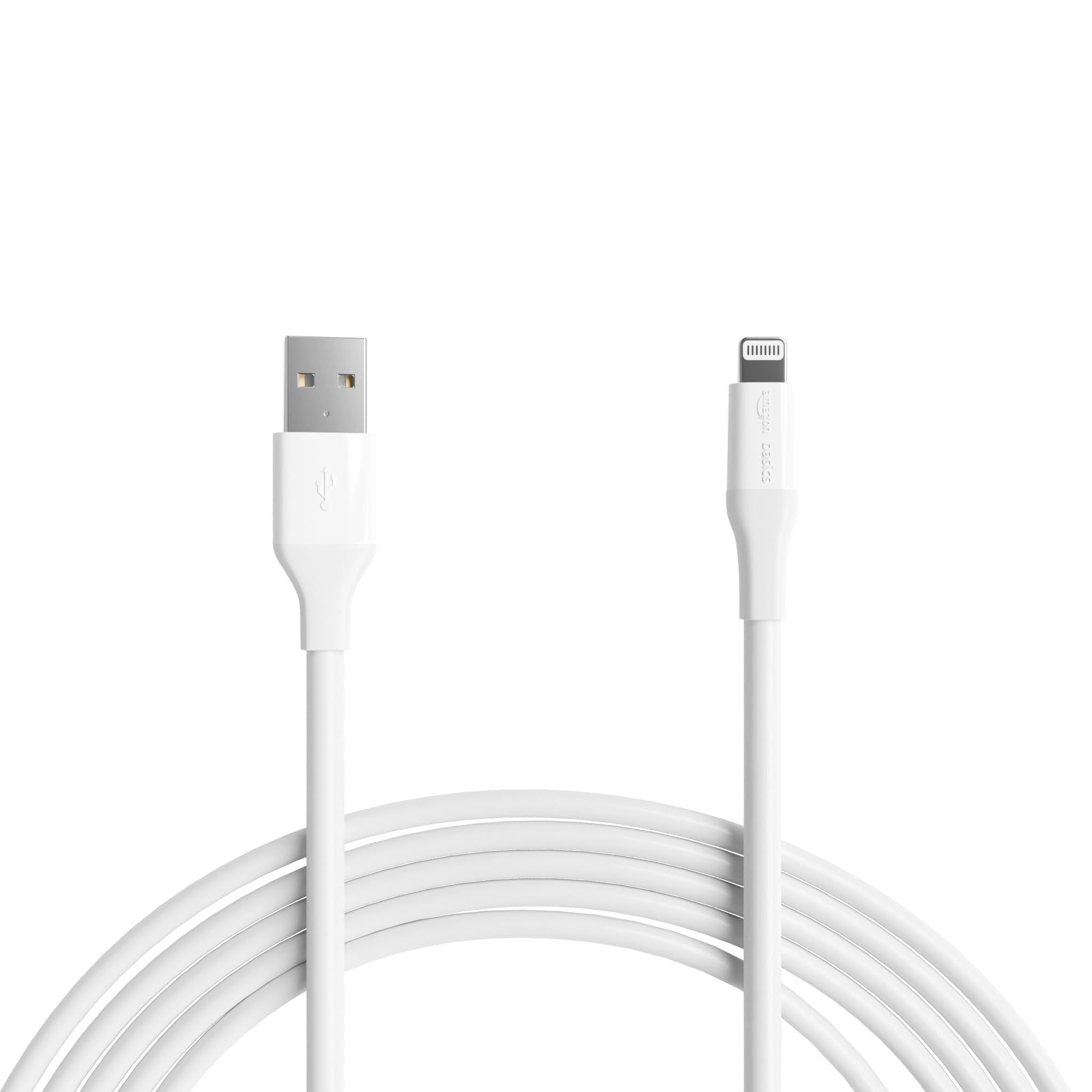 Amazon Basics MFi Certified USB-A to Lightning Charger Cable for Apple iPhone iPad, 10 Foot White, 1-Pack