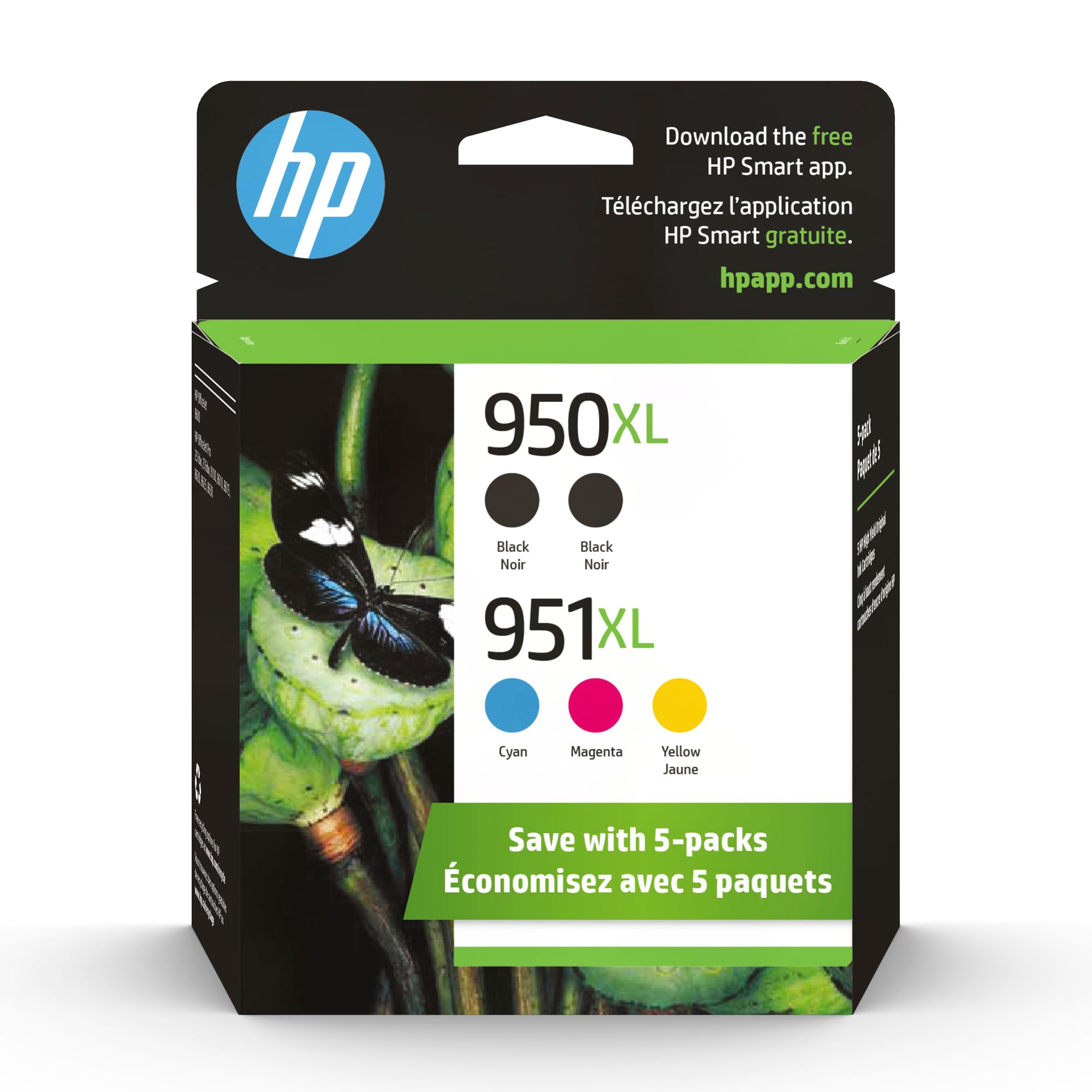 HP 950XL/951XL Black/Cyan/Magenta/Yellow High Yield Ink Cartridge, 5/Pack (F6V12FN#140)