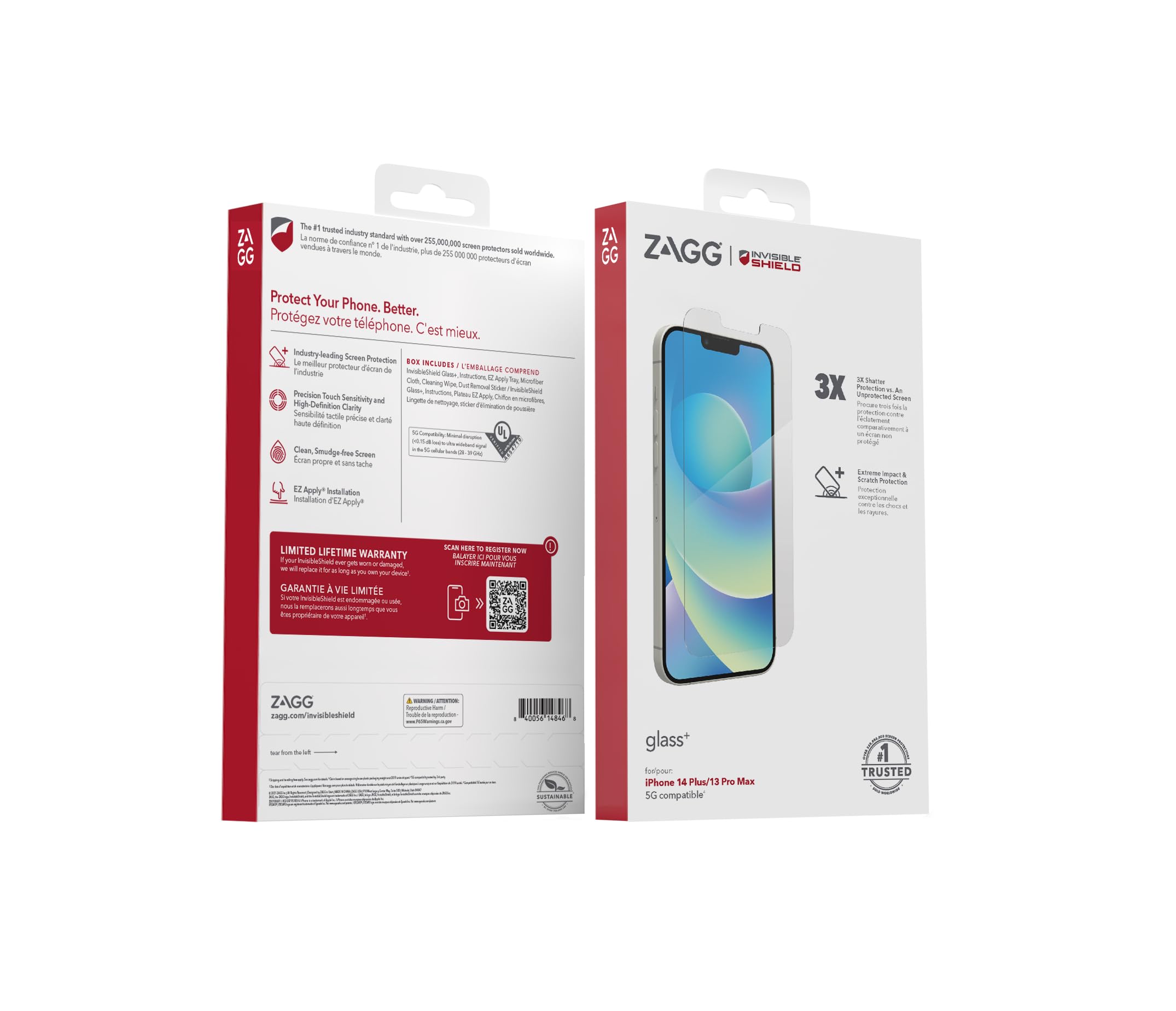 ZAGG InvisibleShield Glass+ Screen Protector for iPhone 14 Plus/ 13 Pro Max - 3X Shatter Protection, High Scratch Resistance, Oil-Resistant, Reinforced Edges, Easy Install