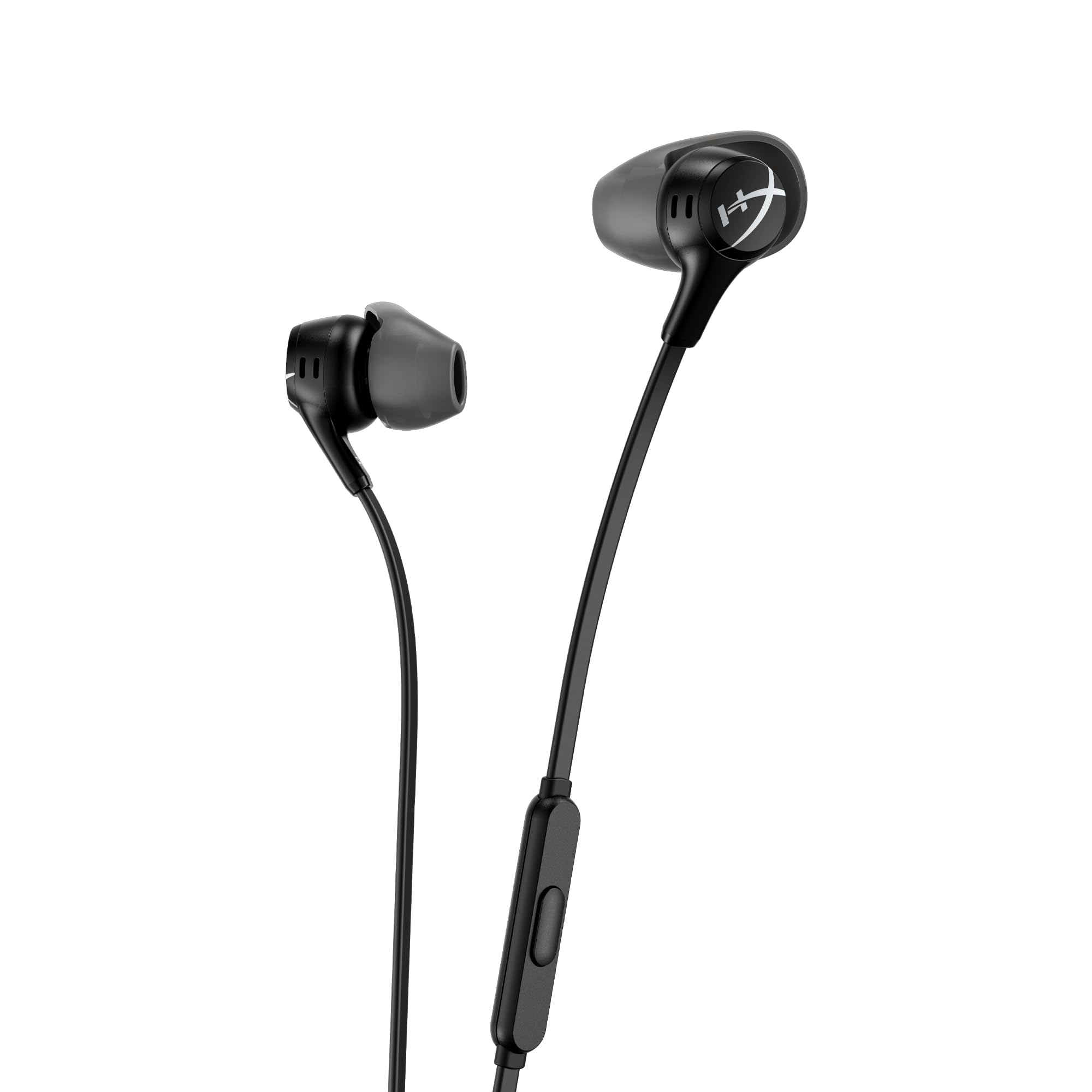 HyperX Cloud Earbuds II – 14mm Drivers, Four Eartips, Hard-Shell Carrying Case, Low-Profile 90° Plug, 3.5mm Plug, Built-in Microphone, Multi-Function Button, PC, Mobile, Nintendo Switch – Black