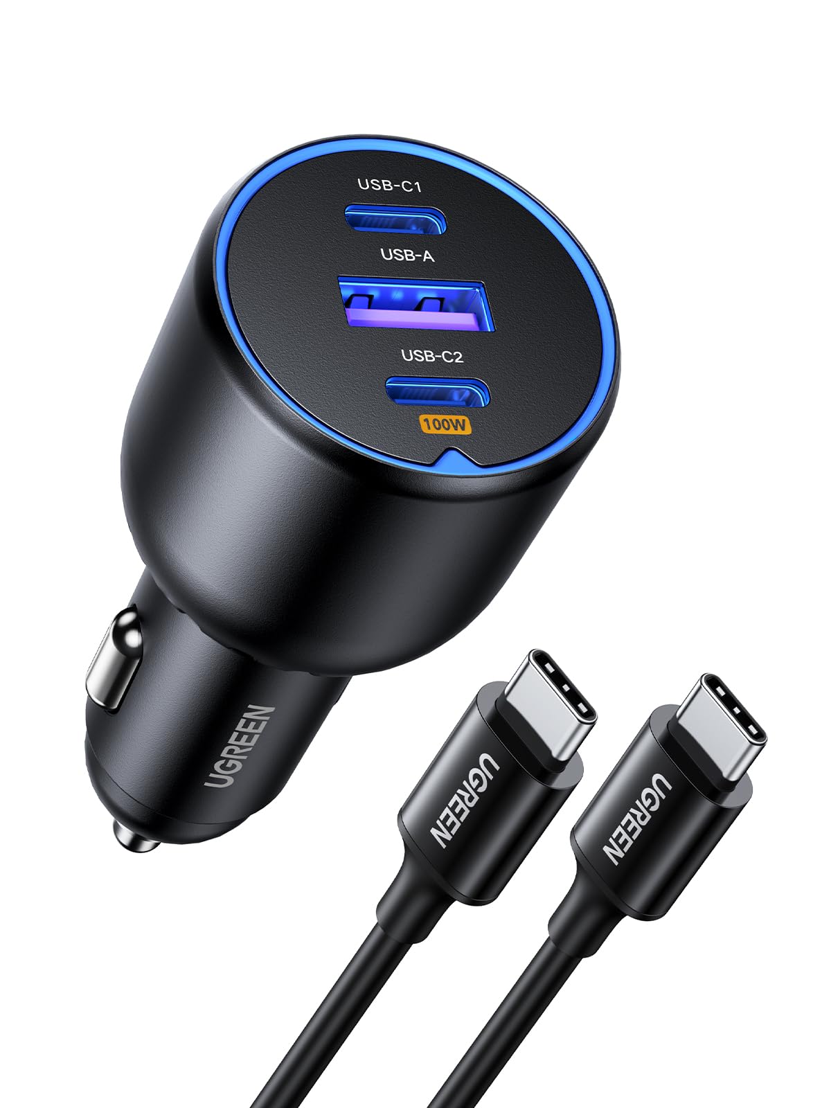 UGREEN 130W USB C Car Charger, PD 100W +PD 30W Type C Car Charger Adapter Compatible with iPhone 16 16 Plus 16 Pro 16 Pro Max, Galaxy S24 S23 Ultra, iPad, MacBook, and More