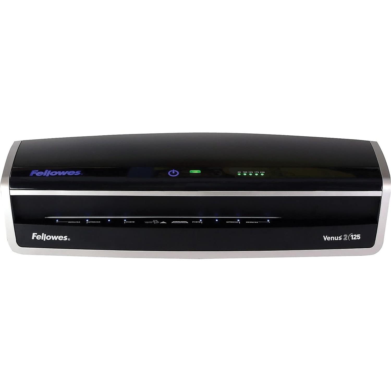 Fellowes Laminator Venus 2 125, Rapid 30-60 Second Warm-up Laminating Machine, with Laminating Pouches Kit (5734801), Black, Silver, 5.1" x 21.3" x 8.2"