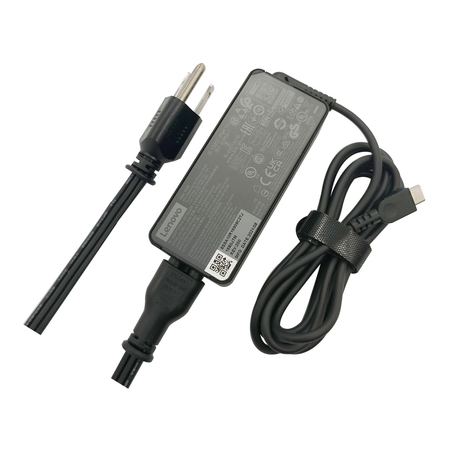 Lenovo Laptop Charger 45W Watt USB Type C(USB-C) AC Power Adapter - Chromebook Duet 3 (11"")，Yoga 6 (13"" AMD) 2 in 1，100e (2nd Gen) (11.6"") Laptop, black, ADLX45YCC3G