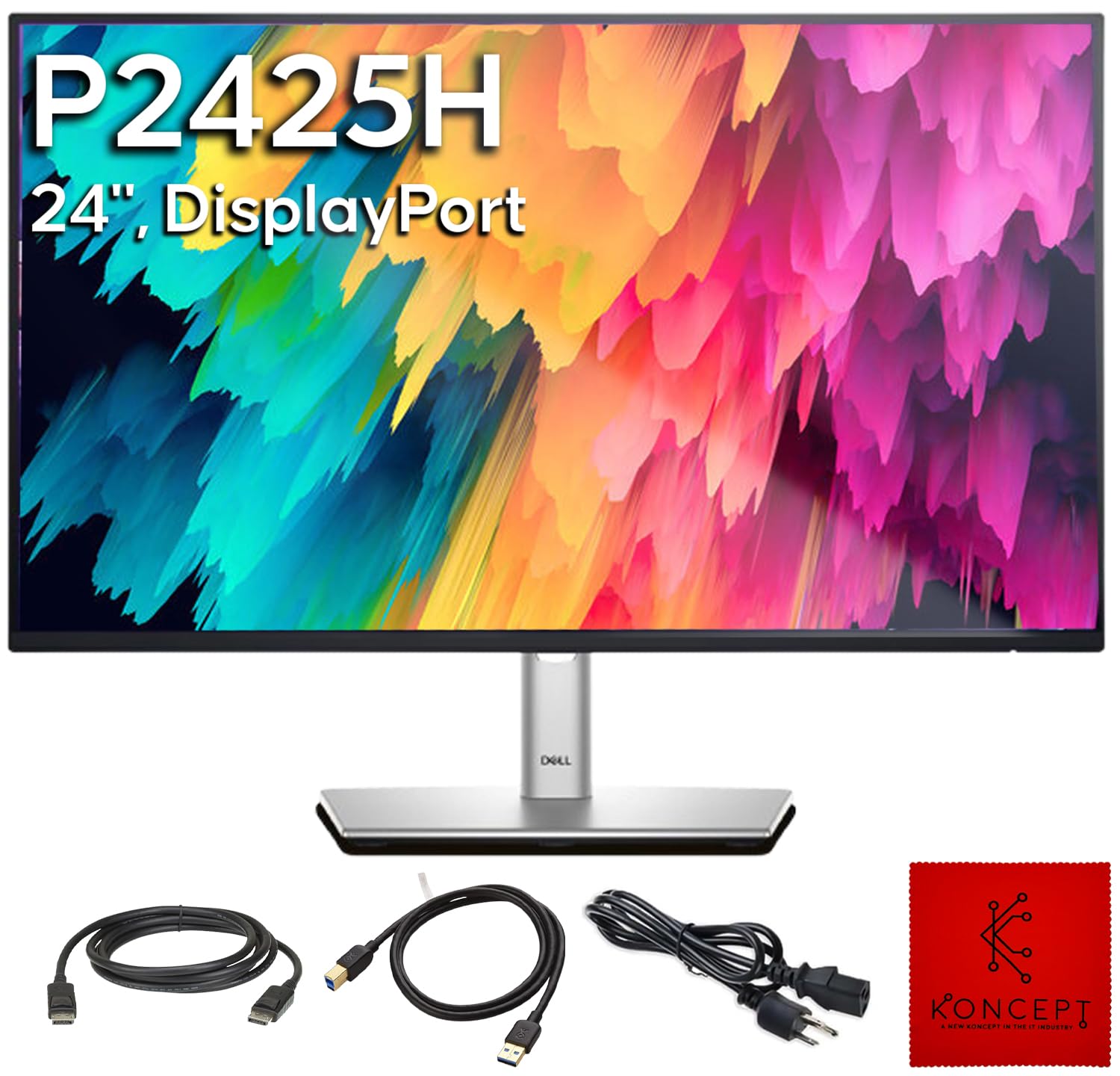 Koncept P2425H for Dell Replacement - Computer Monitor Screen 24" 16:9 IPS Bundle with Stand - Full HD, 1920 x 1080-1 Year Warranty - LED, 100Hz - with DisplayPort & USB 3.0 Upstream Cable - New Model