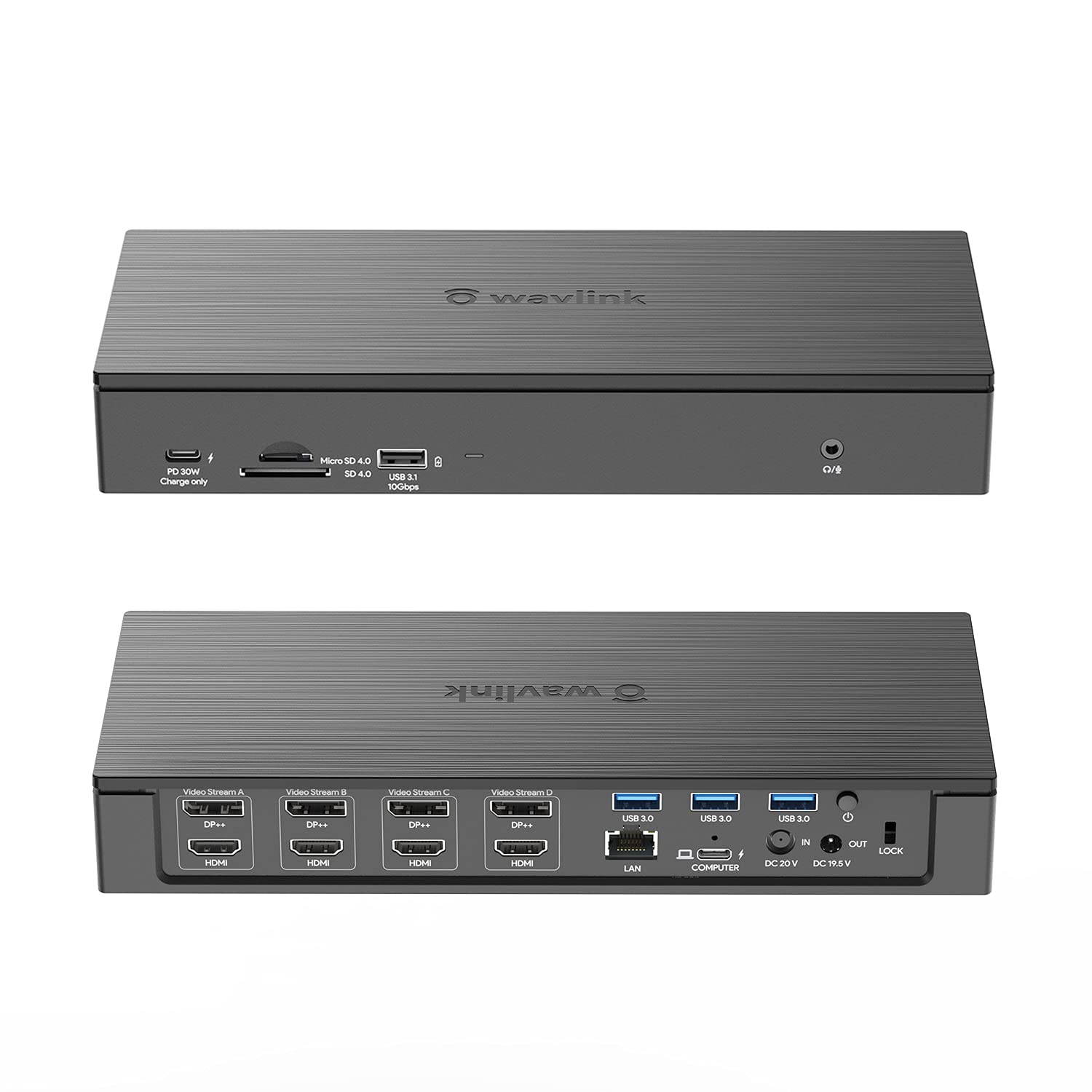 WAVLINK DisplayLink Laptop Docking Station - Quad Monitor 5K/4K@60Hz, 100W Charging - Thunderbolt 4/3, USB-C/A - M1 M2 Mac/Windows/Chrome/Ubuntu - 4 HDMI, 4 DP, 180W Power, SD 4.0 CR, 2.5Gbps LAN