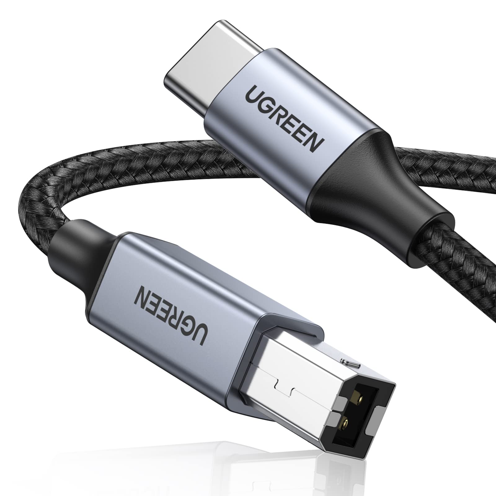 UGREEN USB B to USB C 6 FT Printer Cable, Nylon USB B to C Cord for MacBook Pro/Air, MIDI Cable Compatible with Yamaha Piano Keyboard, DAC, DJ Controller for iPad
