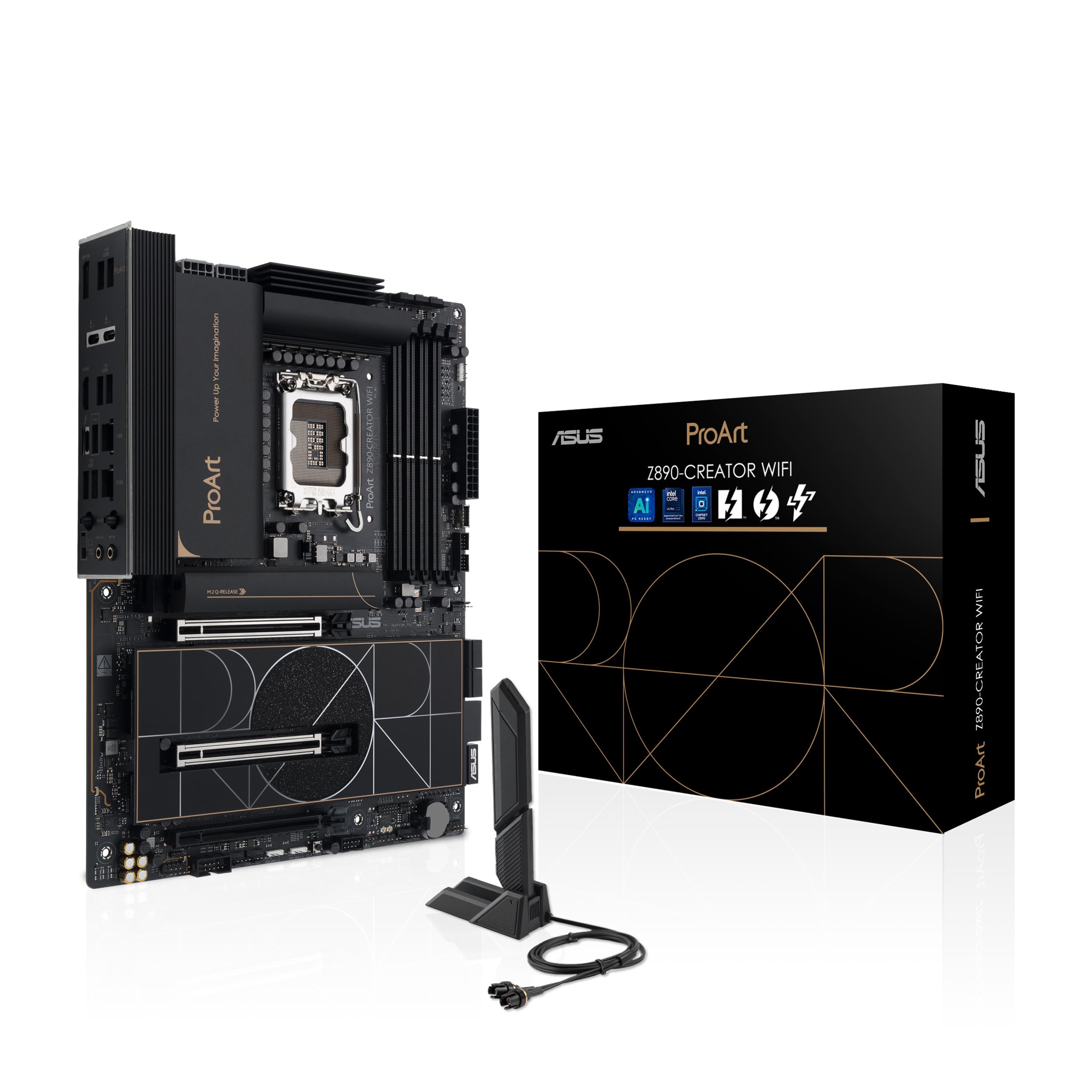 ASUS ProArt Z890-CREATOR WIFI Z890 LGA 1851 ATX Motherboard, Intel® Core™ Ultra Processor Series 2 Ready, 16+2+1+2 stages, PCIe® 5.0, DDR5, Thunderbolt™ 5 Type-C®, 10+2.5 Gb LAN, WiFi 7, 5x M.2, AI OC