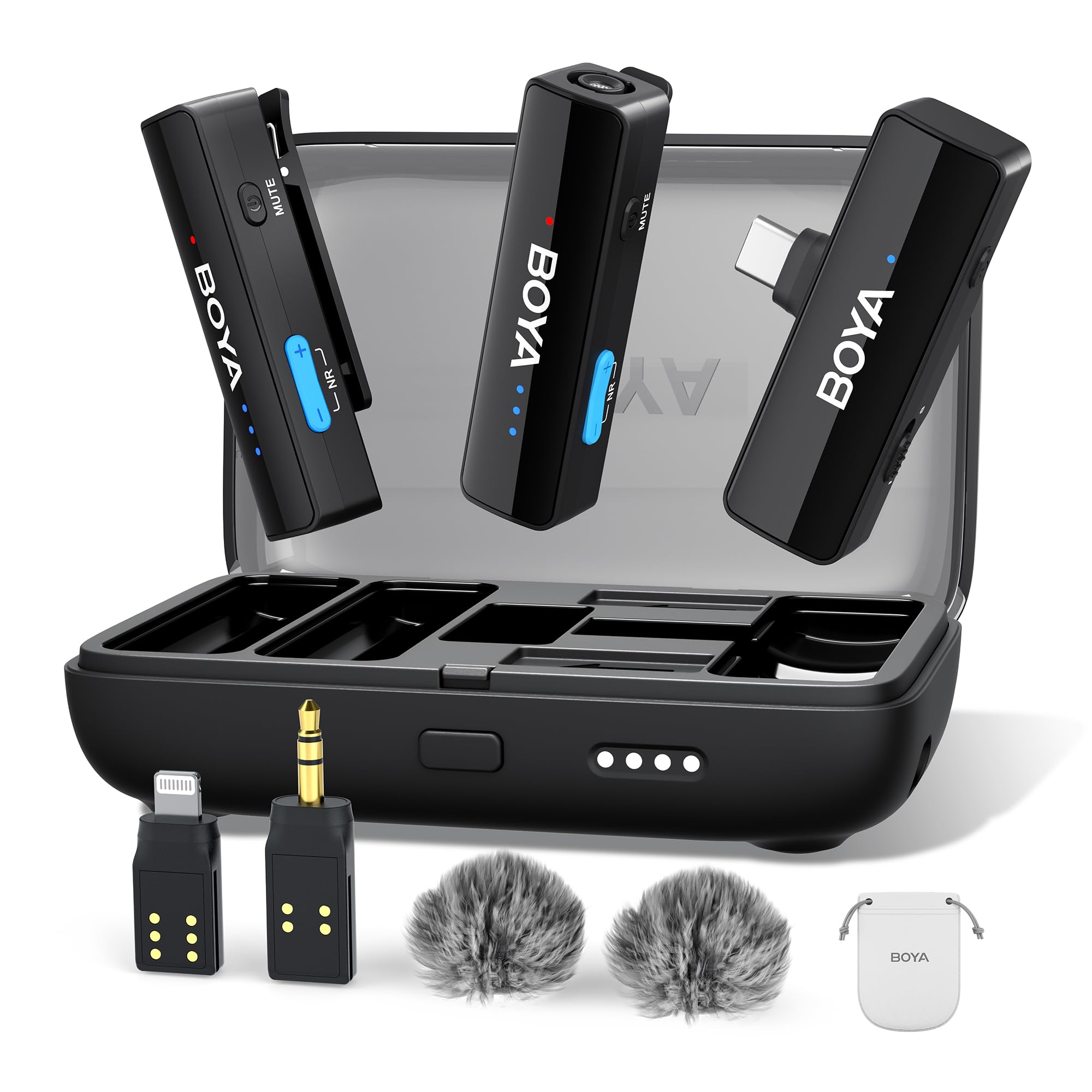 BOYALINK 2 Wireless Lavalier Microphone for iPhone15/16 Android Camera Laptop,48kHz/24-bit,1000ft Range, Mono/Stereo, 30H Use, USB-C/Lightning/TRS Plug Noise Cancellation for TikTok Video Recording