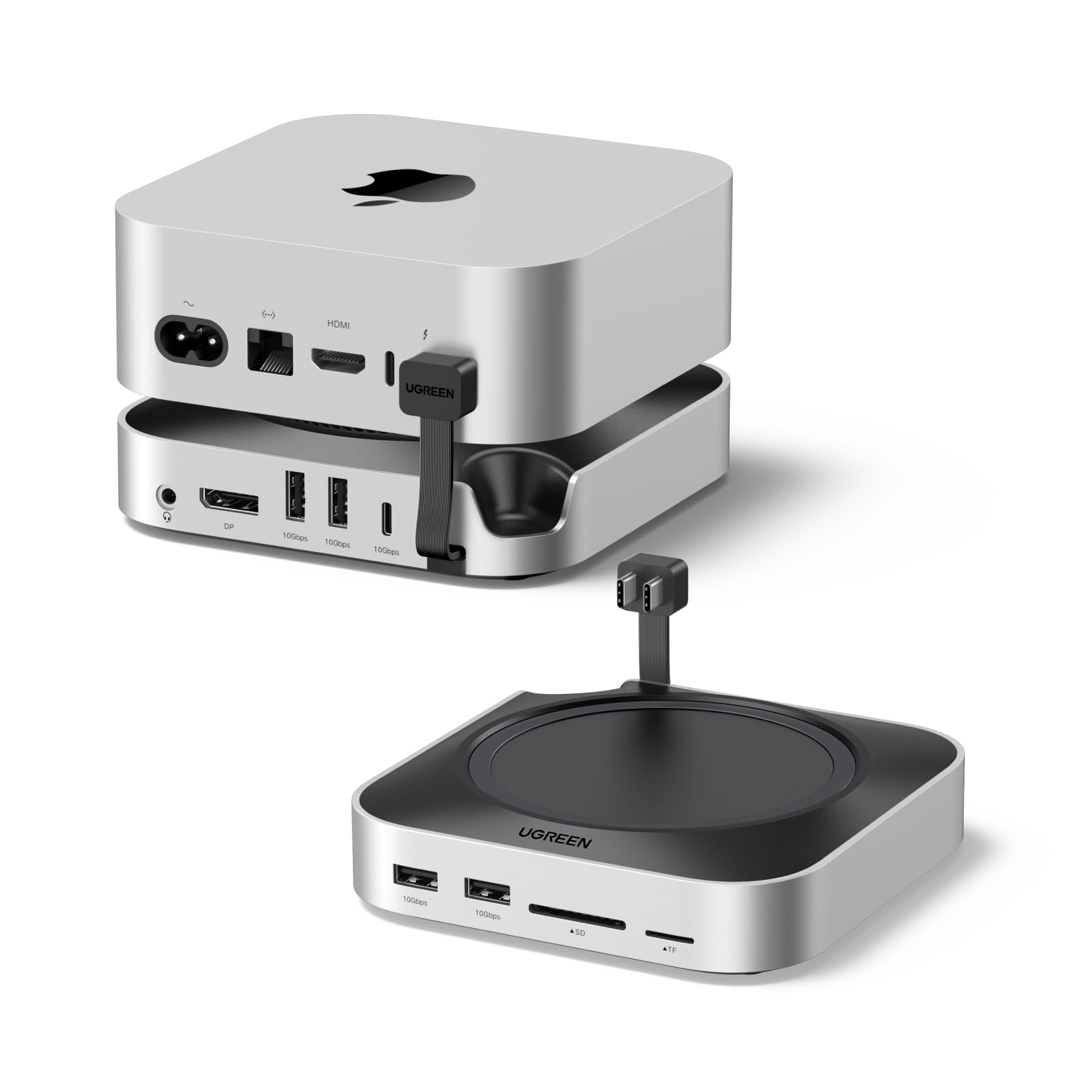 UGREEN Mac mini M4 Dock and Stand DP Hub for Mac mini M4 and M4 Pro 2024 with M.2 NVMe SSD Enclosure, 4K144Hz DP,10G USB A/C, SD/TF, Audio