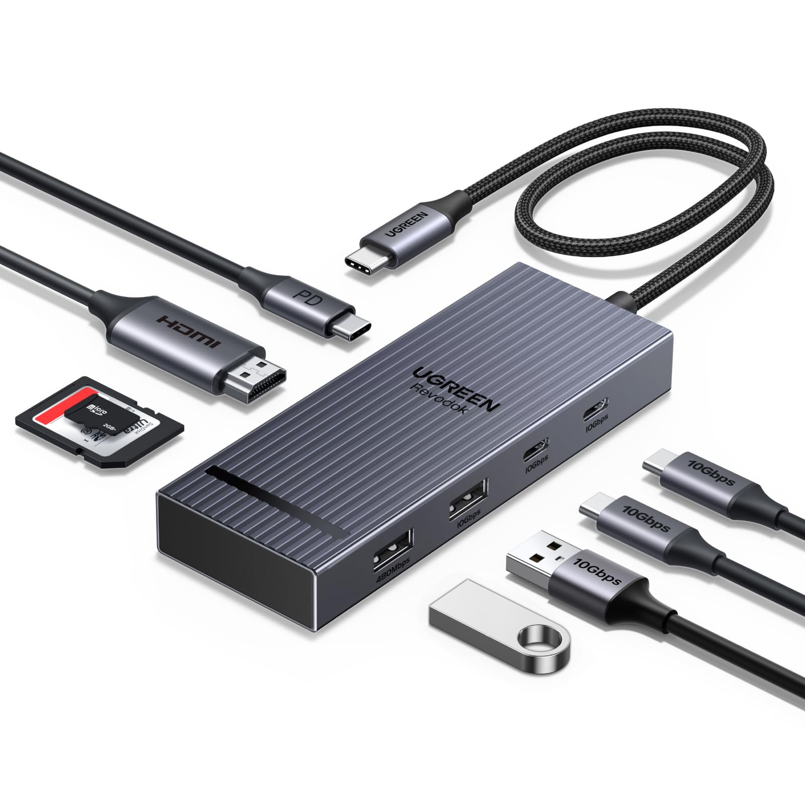 UGREEN Revodok Pro USB C Hub for Laptop 8 in 1 MacBook Docking Station 4K 60Hz HDMI, 100W PD Charging, USB-C & USB-A 10Gbps Data Ports, SD/TF Card Reader for MacBook Pro/Air, iPad Pro, XPS, Thinkpad
