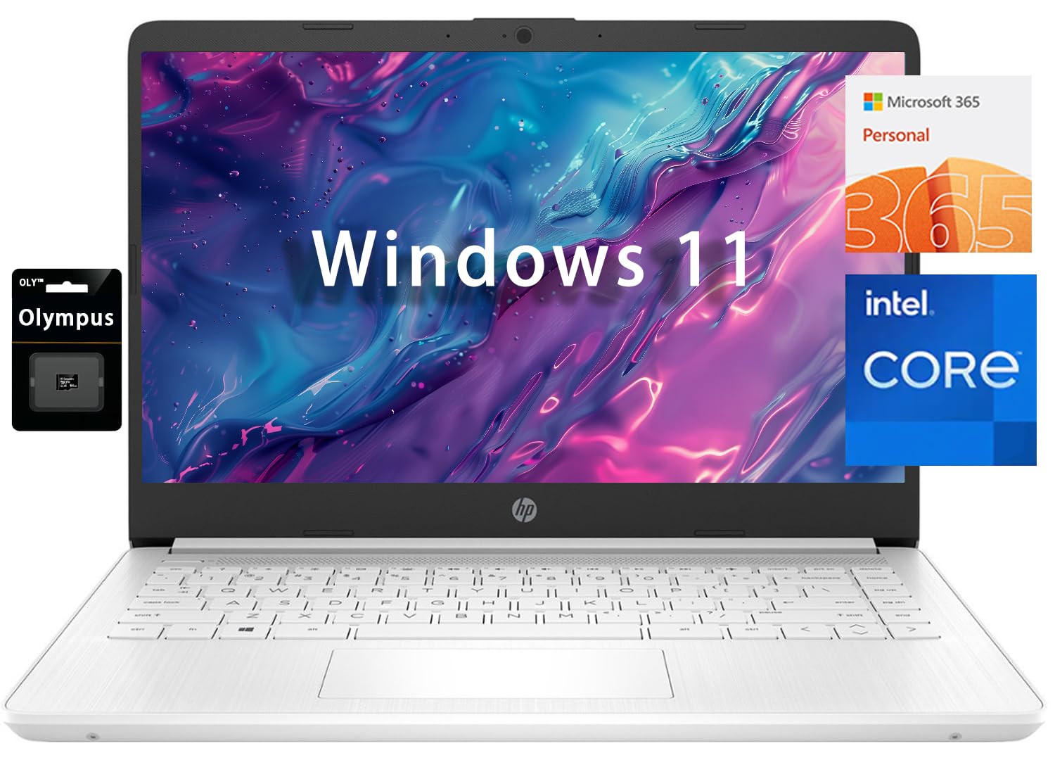 HP 14" HD Student Business Laptop, Intel Quad-Core N4120, 16GB RAM, 384GB Storage, (128GB eMMC+256GB SD Card), 1 Year Office 365, Slim Design, Webcam, HDMI, Bluetooth, WiFi, Win 11 S, Silver
