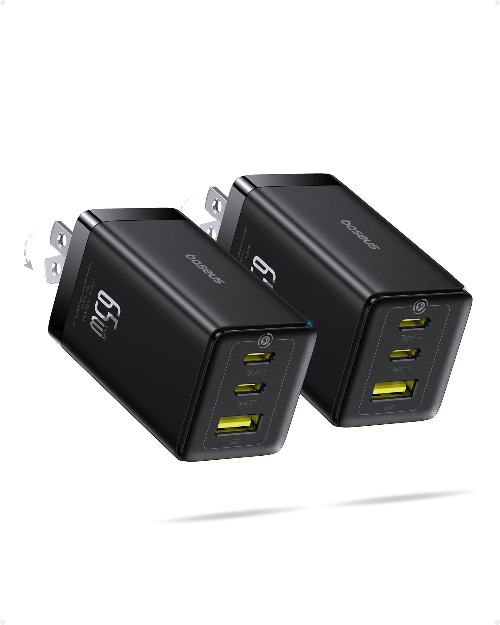 Baseus 2 Pack 65W USB C Charger Block, PPS 3-Port Fast Compact Foldable USB C Charger for MacBook, iPad Pro, Galaxy S24, iPhone 16/15 and More Series