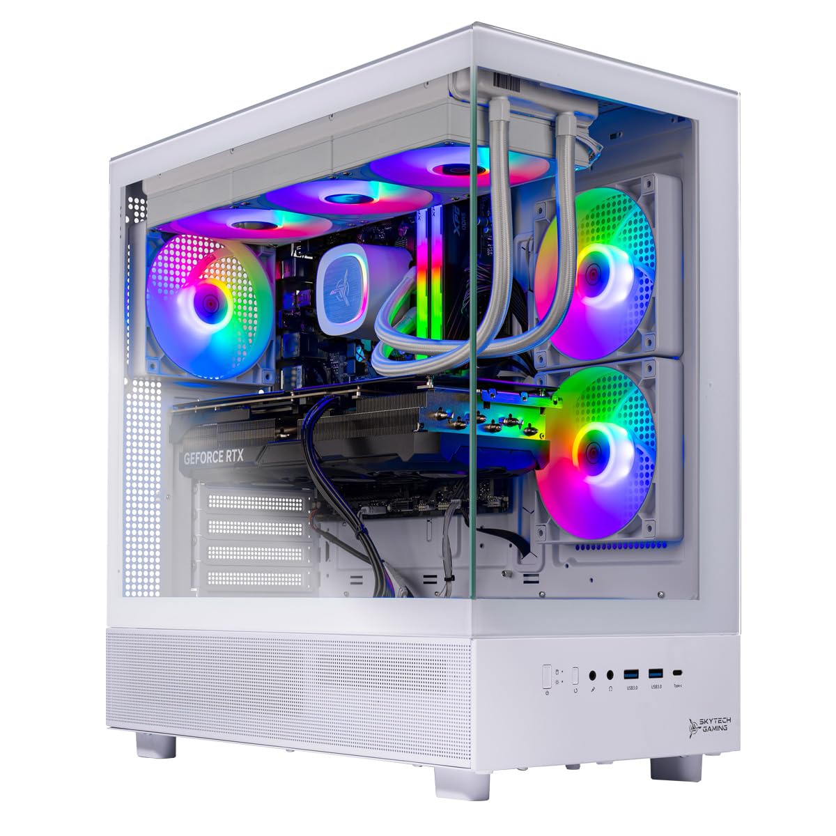 Skytech Gaming Azure 3 Desktop PC, Ryzen 7 9700X 3.8 GHz (5.5GHz), NVIDIA RTX 4060 8GB, 1TB NVMe SSD, 16GB DDR5 RAM 6000, 650W Gold PSU, 360mm ARGB AIO, Wi-Fi, Win 11