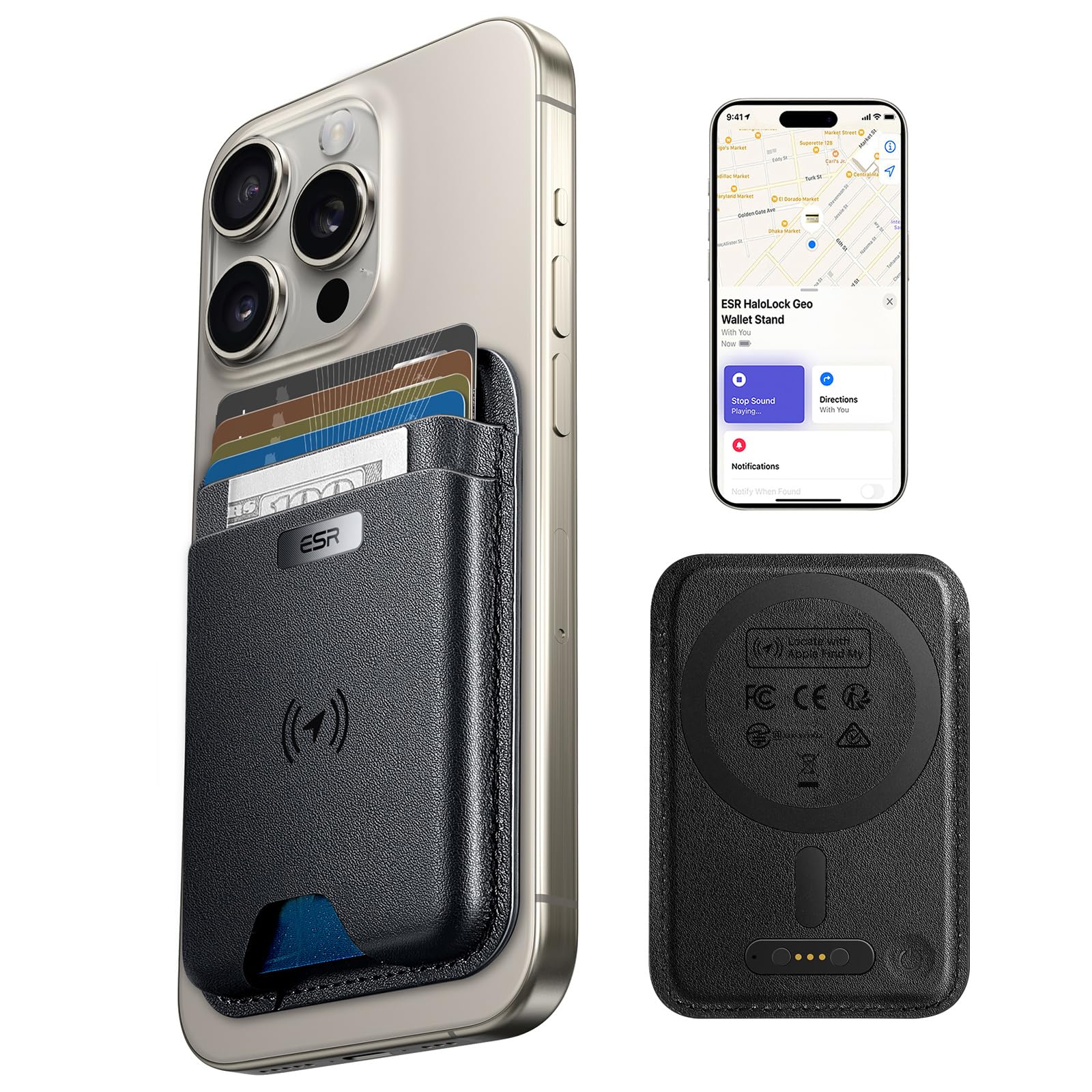ESR for MagSafe Wallet with Find My Functionality, 5 Cards Holder, RFID-Blocking, Strong Magnetic Wallet for iPhone, for iPhone 16/15/14/13/12 Series, Not for 13/12 Mini, Black