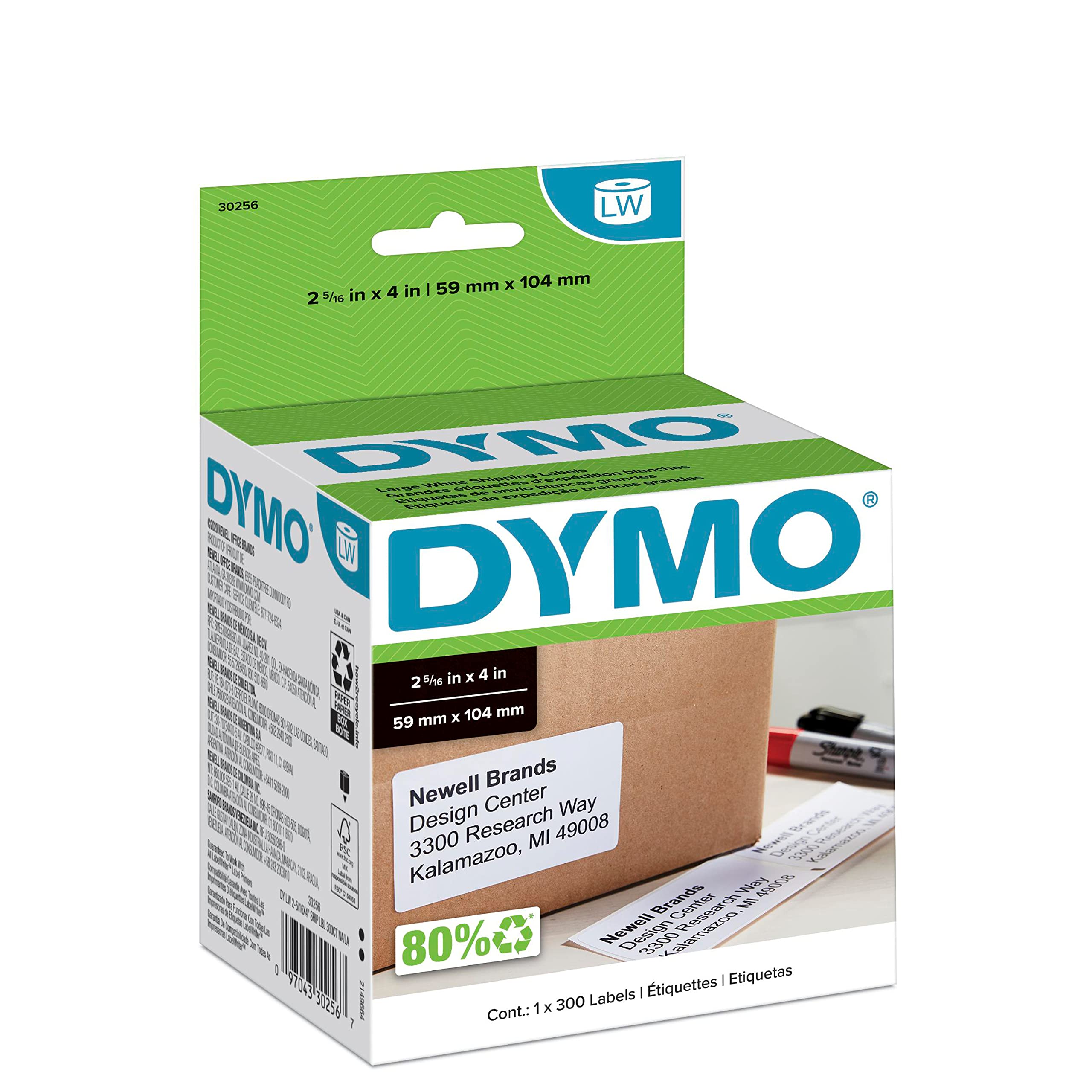 DYMO Authentic LW Large Shipping Labels DYMO Labels for LabelWriter Label Printers Print Up to 6-Line Addresses 2-5/16" x 4" 1 Roll of 300