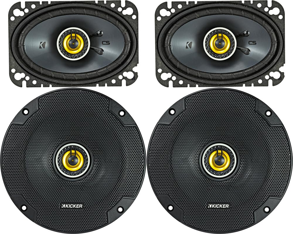 KICKER Speaker Package of 2 Items: CS Series Two 6.5" Coaxial Speakers 4-Ohm & Two 4"x6" Coaxial Speakers 4-Ohm - 1x 46CSC654, 1x 46CSC464