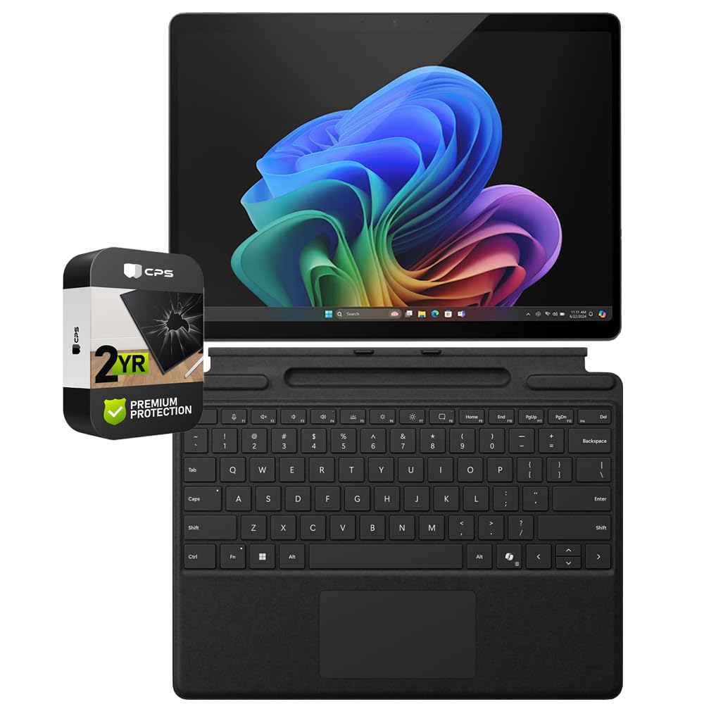 Microsoft Surface Pro Copilot + 13 SnapdragonX-Plus 16GB 1TB (Renewed) - Black Bundle with Mirosoft Surface Pro Keyboard with Pen Storage for Pro Copilot + 2 Year Extended Protection Pack