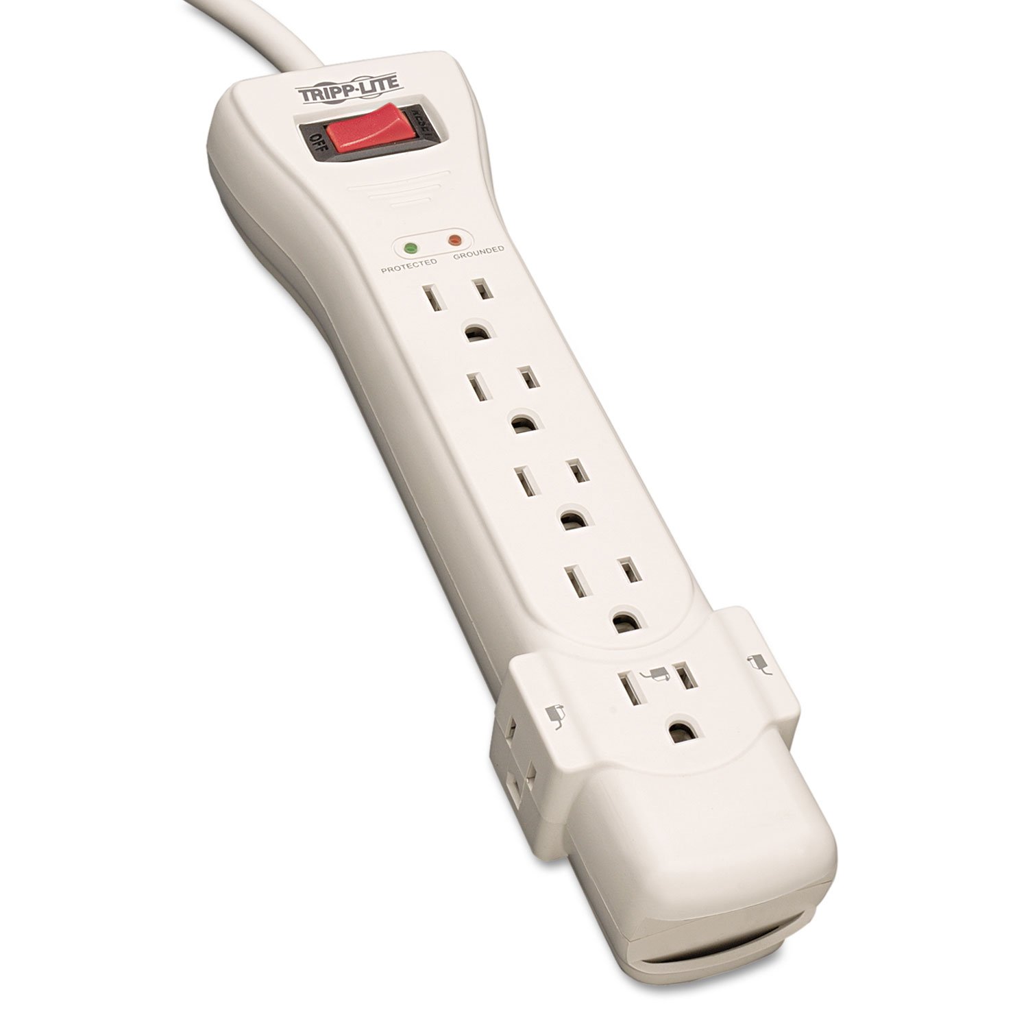 Tripp Lite 7 Outlet Surge Protector Power Strip, 7ft Cord, Right Angle Plug, 2160 Joules, & $75,000 INSURANCE (SUPER7) Ivory