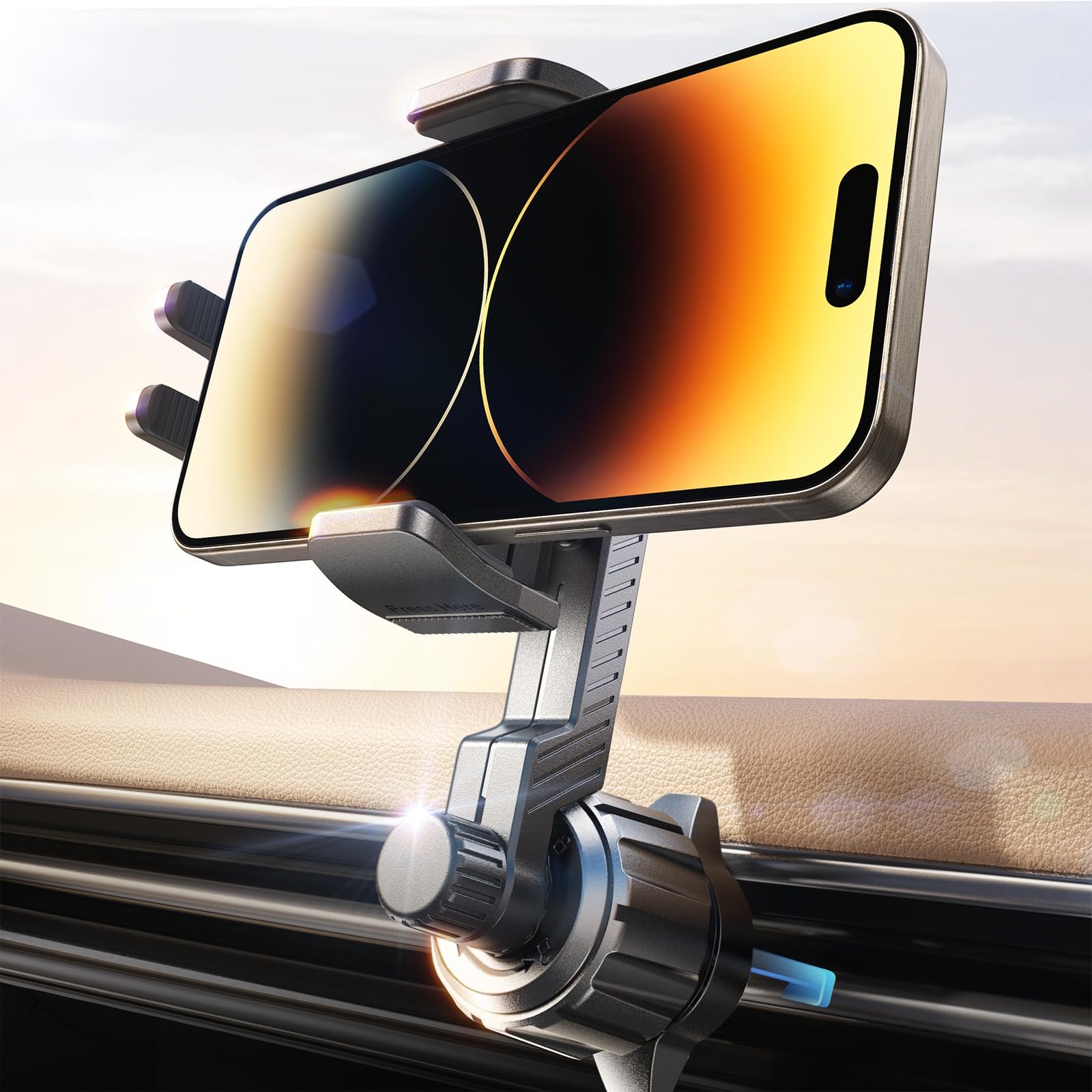 LISEN Back to School Phone Mount for Car Vent [Never Blocking] 360 Rotatable Car Phone Holder Air Vent Clip Hands Free Cellphone Car Mount for iPhone 16 Pro Max Plus 16e 15 14 Samsung Android, Black