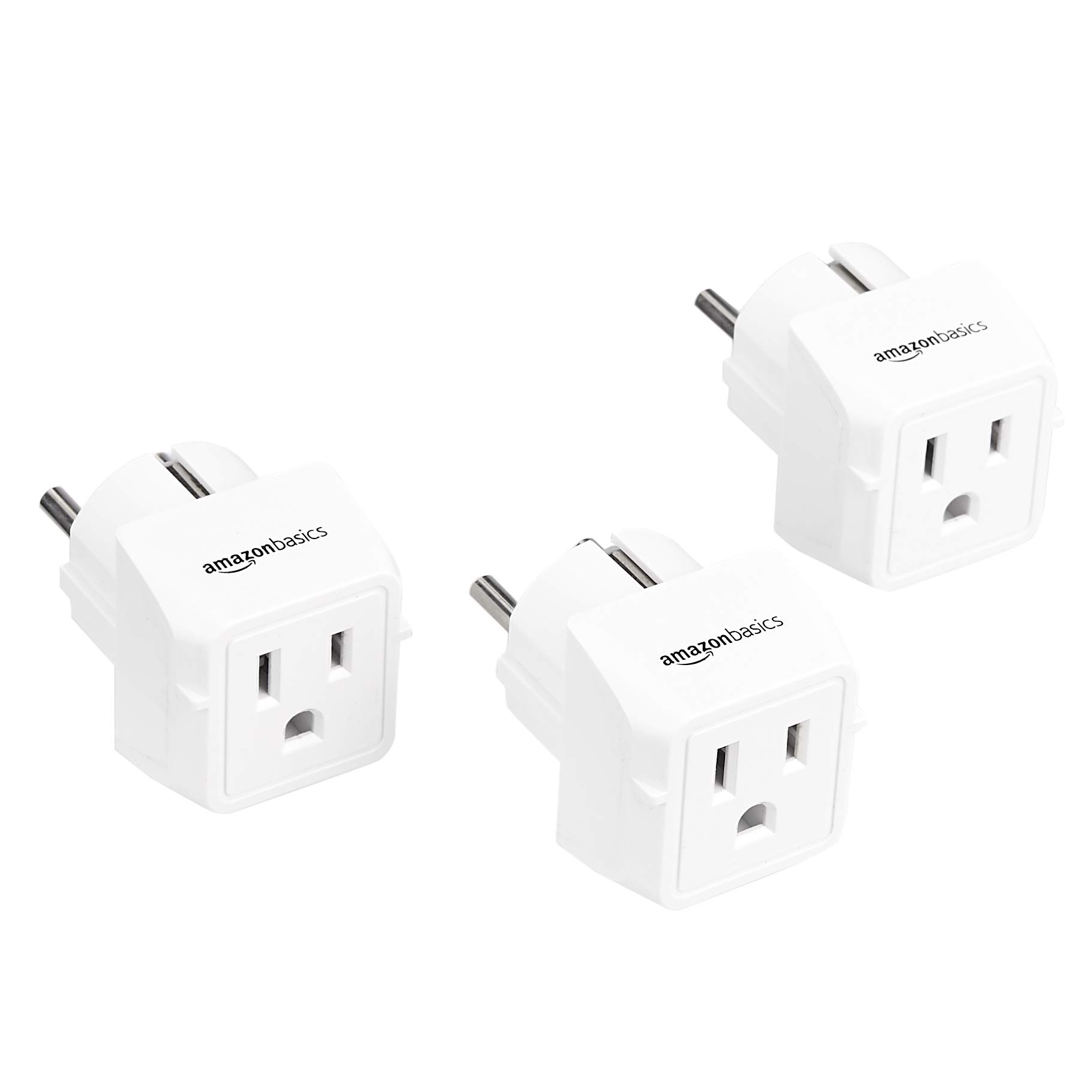 Amazon Basics 3-Pack Travel Plug Adapter Type E/F, Europe - France, Germany, Greece, Hungary, Iceland, the Netherlands, Norway, Poland, Portugal, Romania and Spain, White