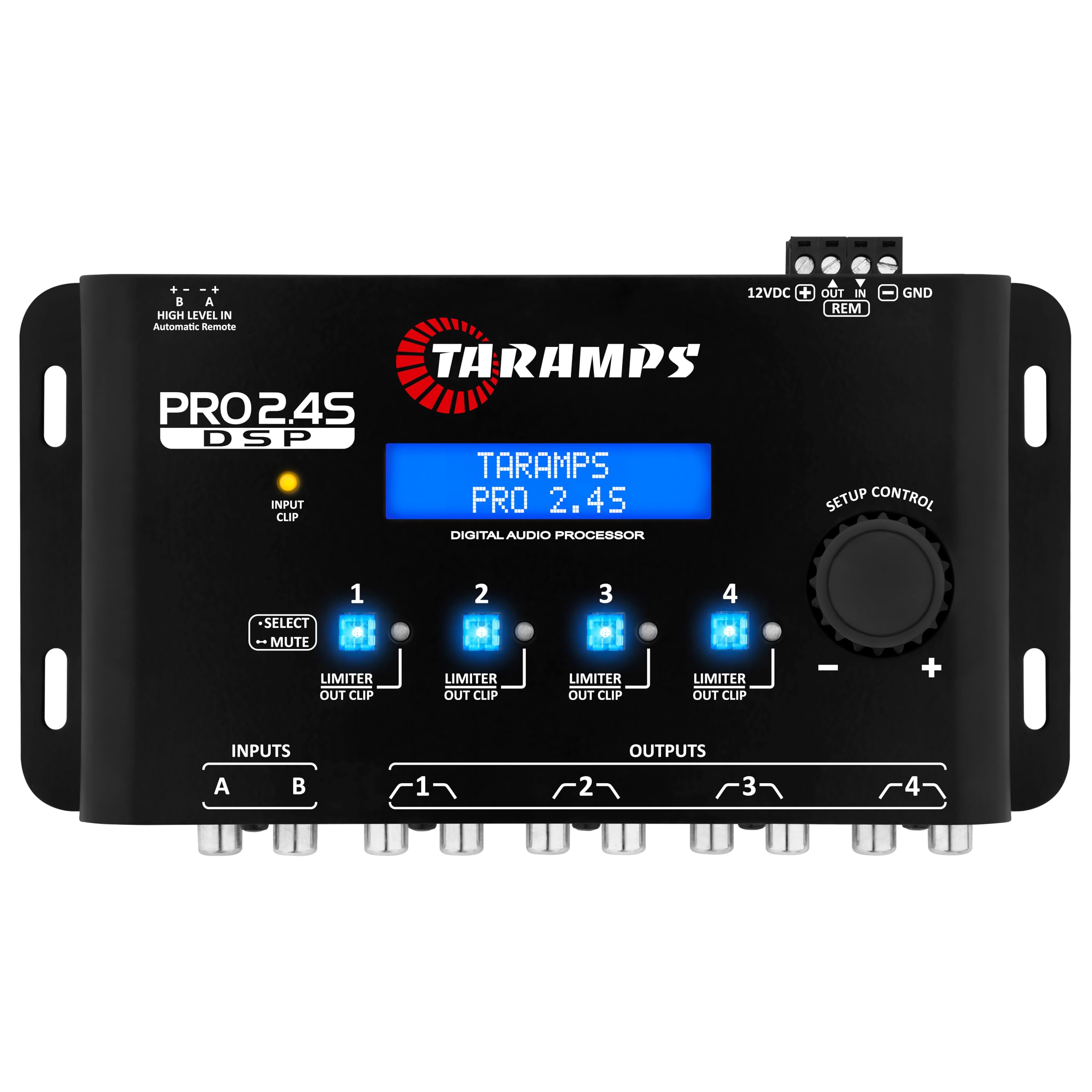 Taramps Pro 2.4S DSP Crossover full Digital Signal Processor and Equalizer with sequencer 15-band Graphic Equalization 12 preset EQ 2-Channel in and 4-Channel Out